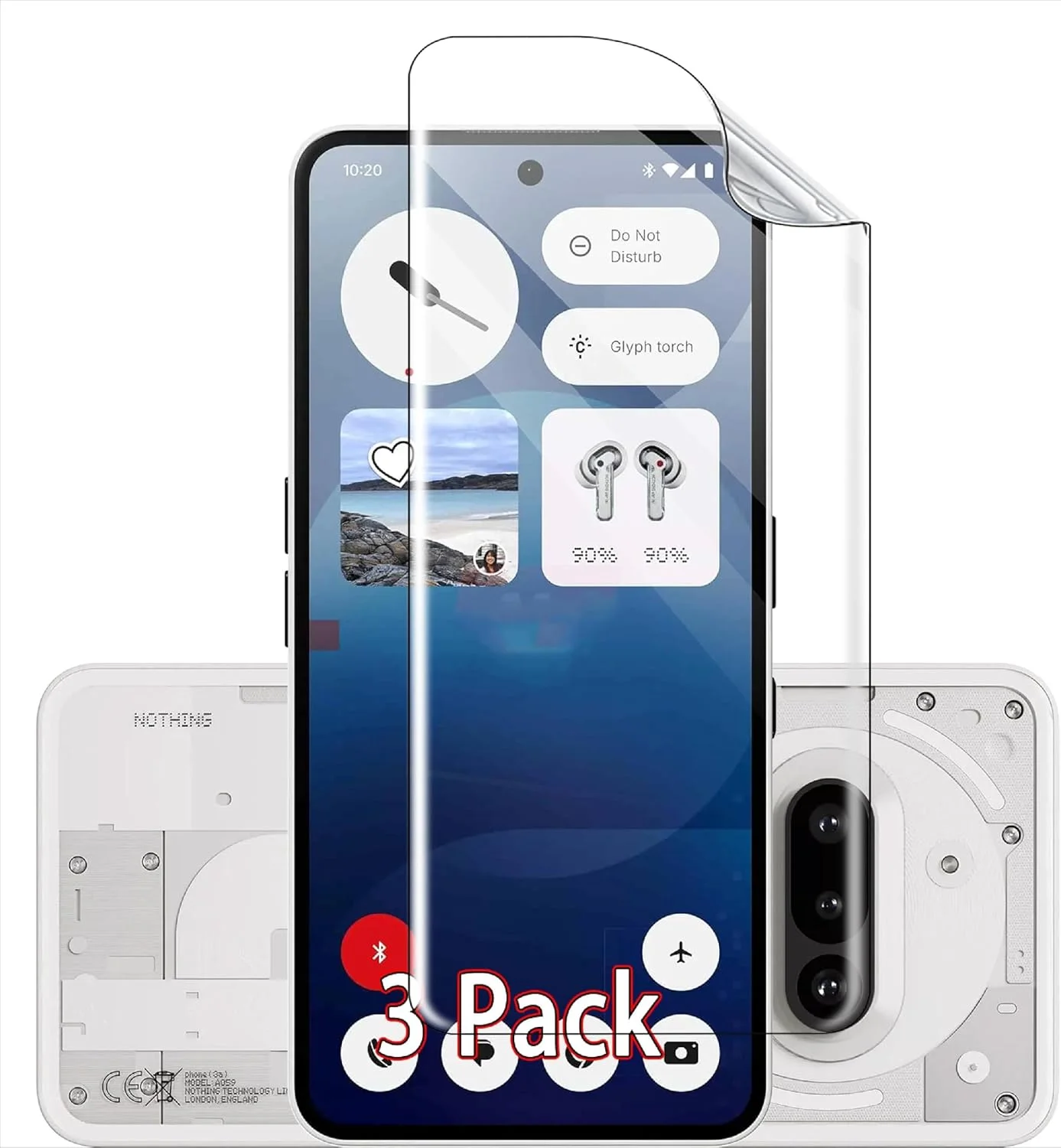 محافظ صفحه نمایش ژیوپوی [بسته 3 عددی] سازگار با ناتینگ فون 3a، TPU انعطاف پذیر با انتقال بالا، فوق العاده نازک، مقاوم در برابر خراش، سازگار با قاب، ضد روغن، صاف