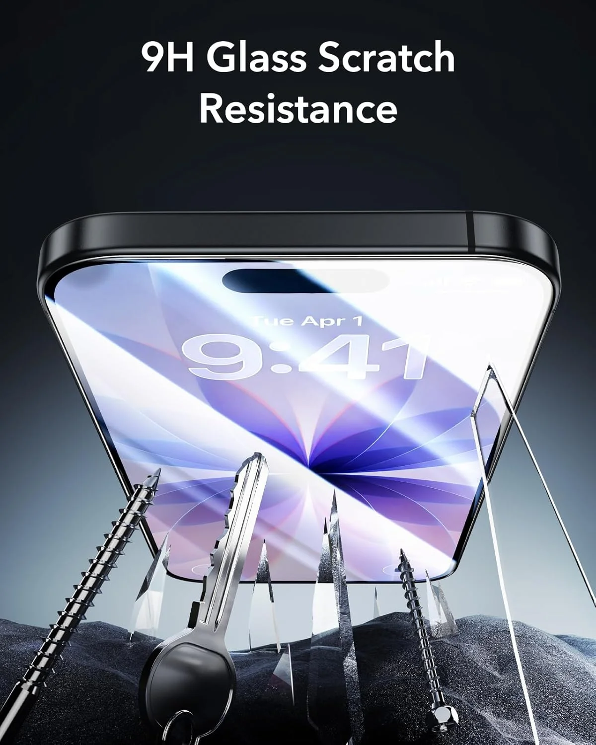 محافظ صفحه نمایش شیشه ای 9H+ سه عددی ESR برای آیفون 16 پرو، شیشه حرارت دیده فوق العاده سخت Armorite