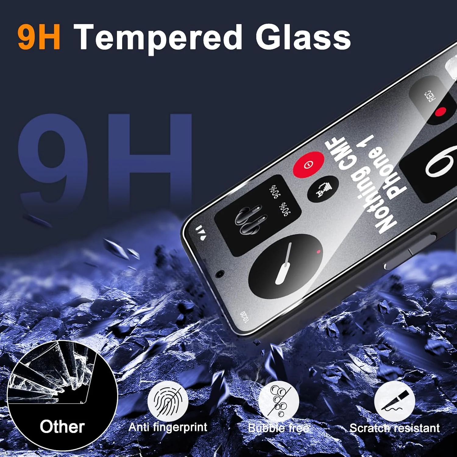 محافظ صفحه نمایش شیشه ای حرارتی GEEMEE برای Nothing CMF Phone 1 به همراه محافظ لنز دوربین، 2 عدد محافظ صفحه نمایش + 2 عدد محافظ لنز دوربین: محافظ صفحه نمایش شیشه ای حرارتی با سختی 9H و حساسیت بالا