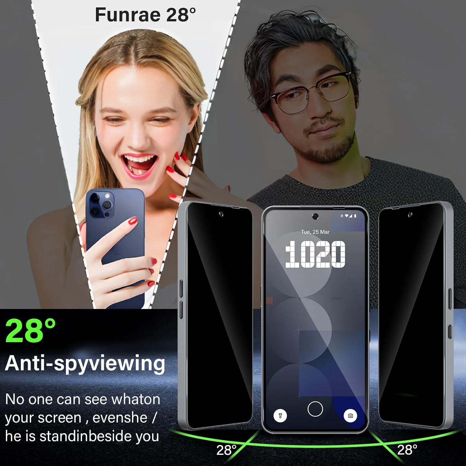 محافظ صفحه نمایش حریم خصوصی تمام صفحه Funrae برای ناتینگ فون 3A/3A Pro، شیشه حرارت دیده، فیلم ضد جاسوسی با سختی 9H، شیشه محافظ حریم خصوصی، محافظ صفحه نمایش حریم خصوصی ضد جاسوسی [بسته 2 عددی]