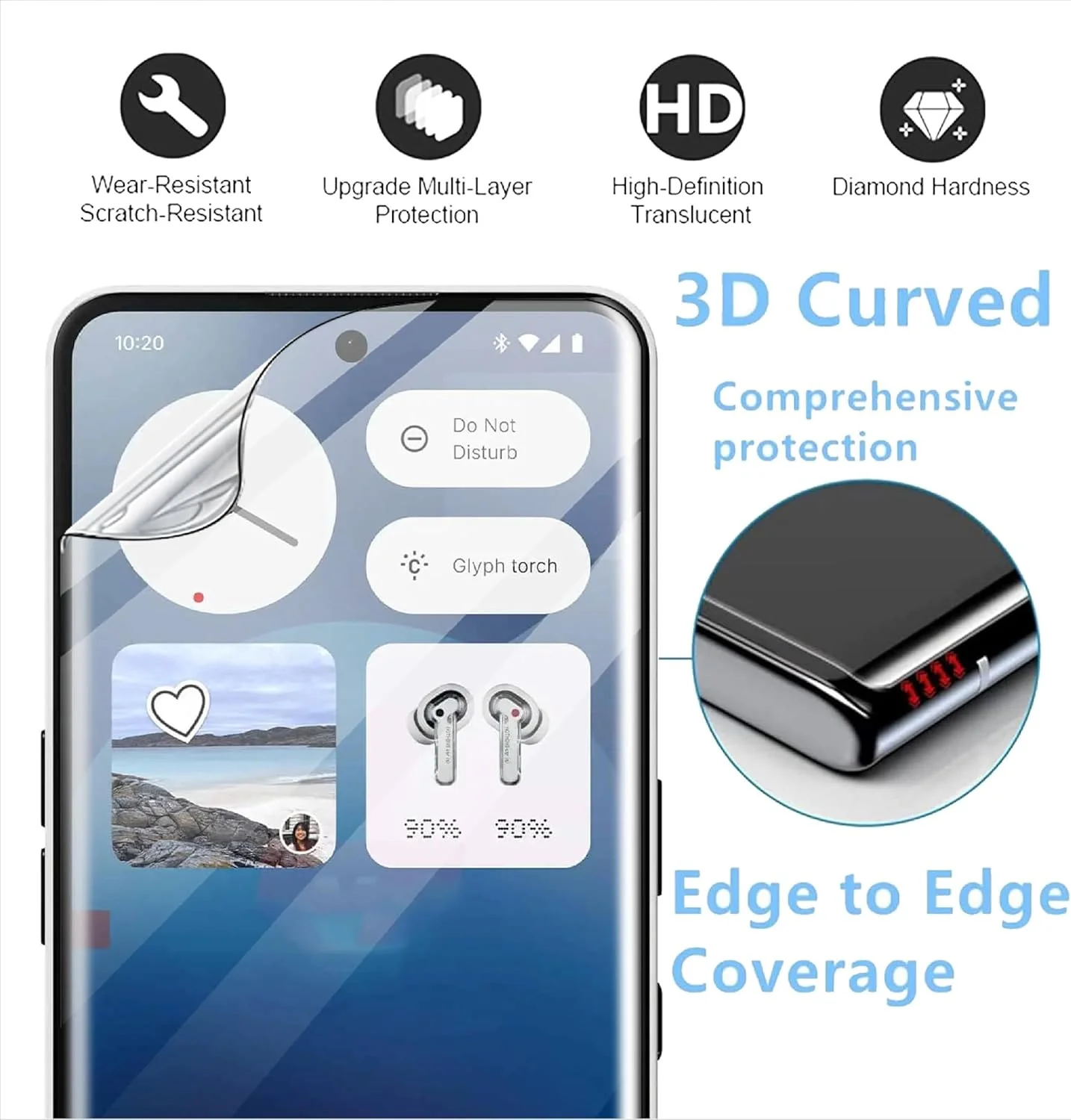 محافظ صفحه نمایش ژیوپوی [بسته 3 عددی] سازگار با ناتینگ فون 3a، TPU انعطاف پذیر با انتقال بالا، فوق العاده نازک، مقاوم در برابر خراش، سازگار با قاب، ضد روغن، صاف