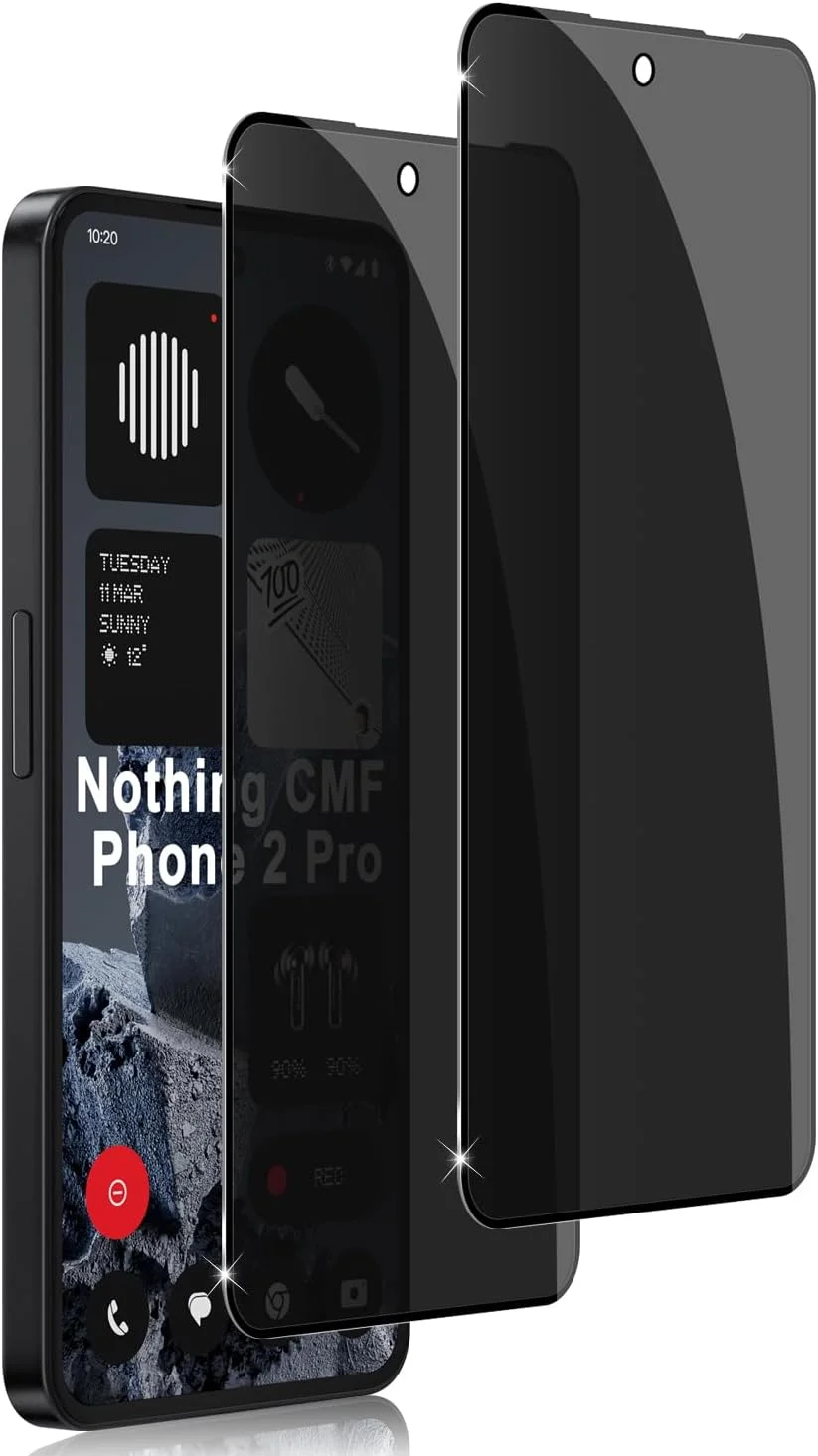 محافظ صفحه نمایش حریم خصوصی Holilo بسته 2 عددی برای گوشی CMF Phone 2 Pro، شیشه حرارت دیده ضد جاسوسی با لبه مشکی