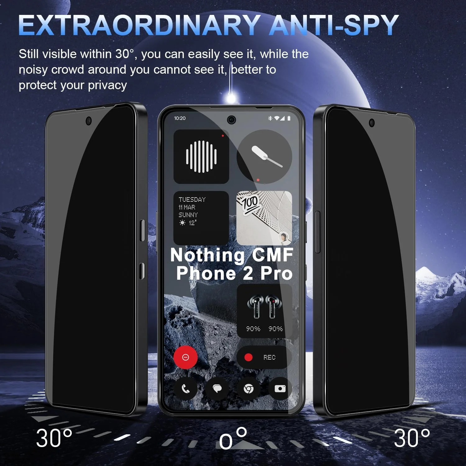 محافظ صفحه نمایش حریم خصوصی Holilo بسته 2 عددی برای گوشی CMF Phone 2 Pro، شیشه حرارت دیده ضد جاسوسی با لبه مشکی محافظ صفحه نمایش حریم خصوصی Holilo بسته 2 عددی برای گوشی CMF Phone 2 Pro، شیشه حرارت دیده ضد جاسوسی با لبه مشکی