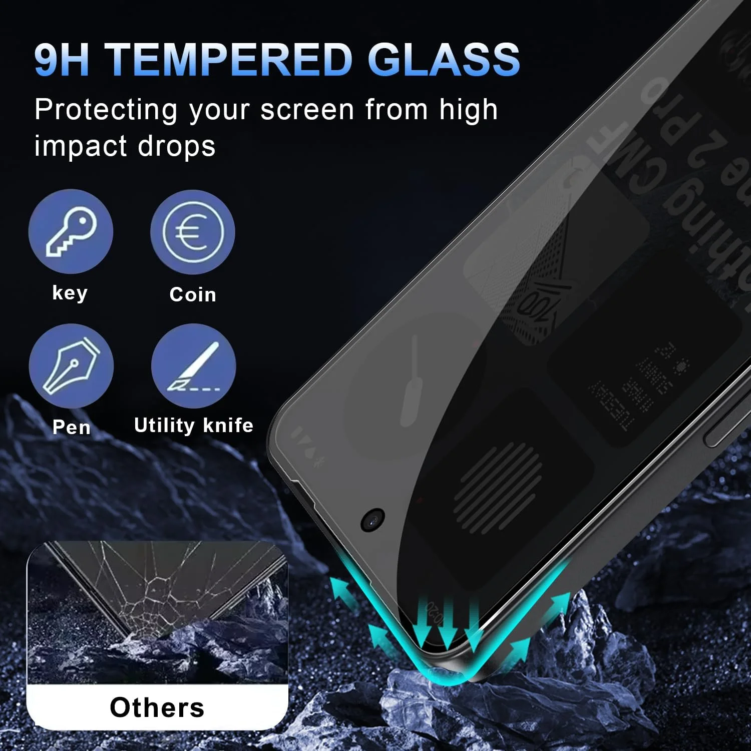 محافظ صفحه نمایش حریم خصوصی Holilo بسته 2 عددی برای گوشی CMF Phone 2 Pro، شیشه حرارت دیده ضد جاسوسی با لبه مشکی محافظ صفحه نمایش حریم خصوصی Holilo بسته 2 عددی برای گوشی CMF Phone 2 Pro، شیشه حرارت دیده ضد جاسوسی با لبه مشکی