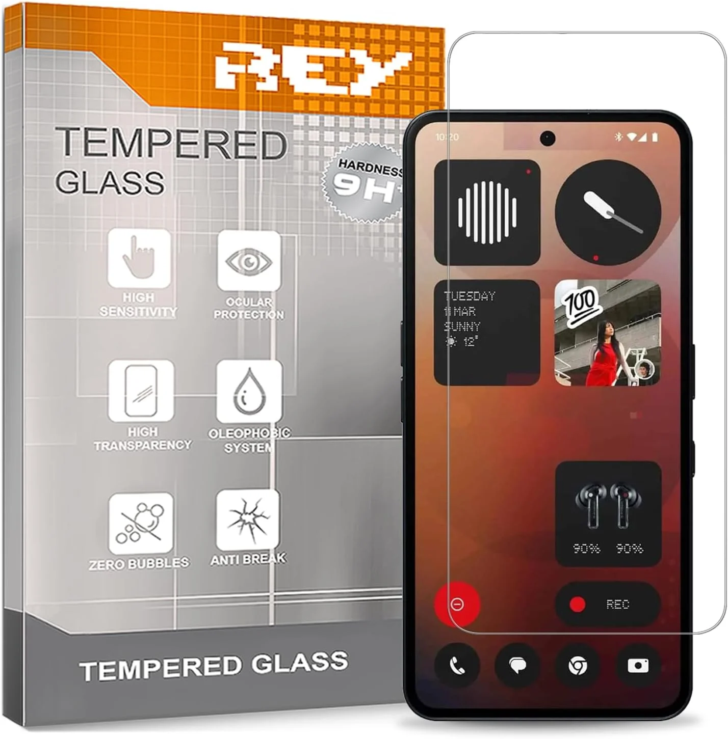 محافظ صفحه نمایش شیشه ای تمپرد REY برای ناتینگ فون 3A - 3A PRO، محافظ صفحه نمایش، محافظ صفحه نمایش با سختی 9H+، ضد خش و ضد لک