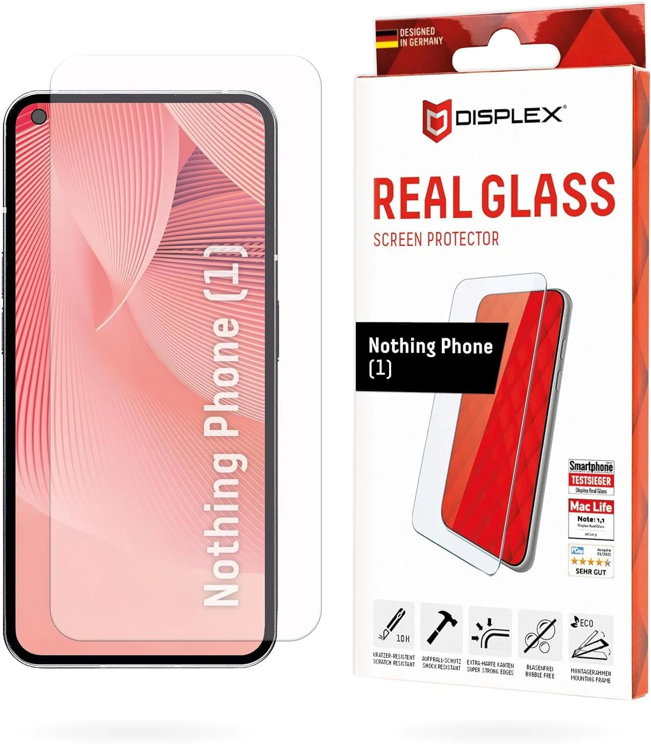 محافظ صفحه نمایش شیشه ای حرارت دیده 2D شفاف (10H) دیسپلکس برای ناتینگ فون (1)، فریم نصب سازگار با محیط زیست، شیشه حرارت دیده، فیلم محافظ ضد خش، سازگار با قاب