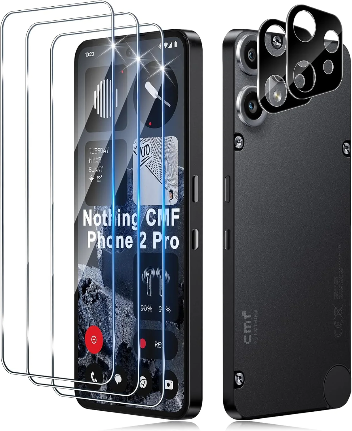 محافظ صفحه نمایش شیشه ای حرارت دیده Funrae برای گوشی ناتینگ CMF Phone 2 Pro به همراه محافظ لنز دوربین پشتی [3+2 عدد]، سختی 9H [بدون حباب] [Ultra HD] محافظ صفحه نمایش شیشه ای حرارت دیده فوق العاده مقاوم [شفاف]