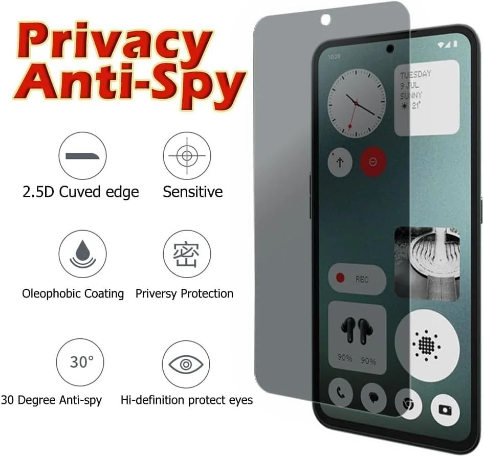S YTALAND Pack of 2 Privacy Screen Protectors for Nothing CMF Phone 1, Anti-Spy Protective Glass, Privacy Screen Film, [Anti-Spy] [9H Hardness Tempered Glass] [Bubble-Free]