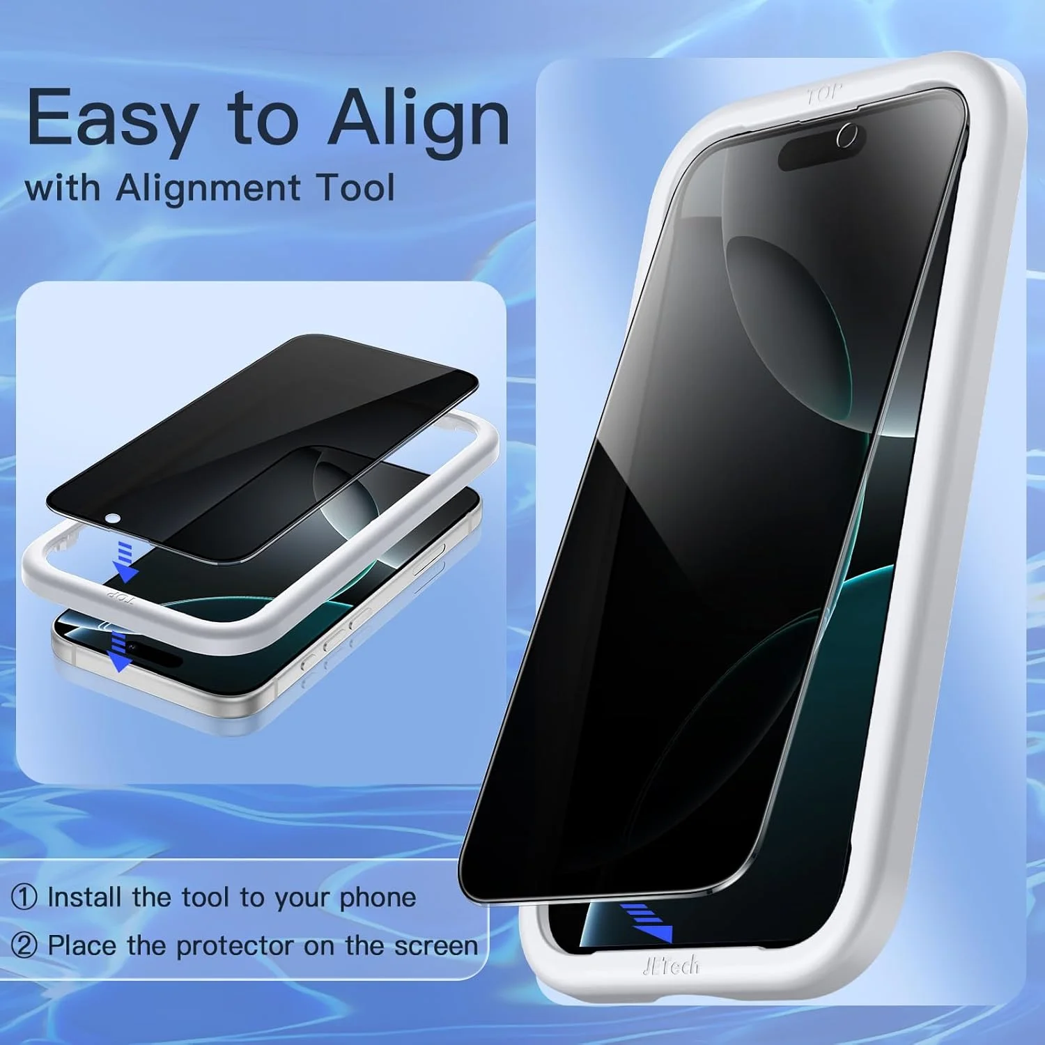 محافظ صفحه نمایش حریم خصوصی JETech با پوشش کامل برای آیفون 16 پرو 6.3 اینچی، لبه مشکی، فیلم شیشه ای حرارت دیده ضد جاسوسی با ابزار نصب آسان، سازگار با قاب، 2 عددی