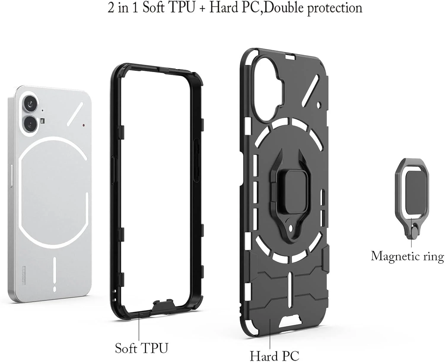 کاور EasyLifeGo به همراه محافظ صفحه نمایش شیشه ای برای Nothing Phone 1 به همراه پایه - 2 عدد، مشکی