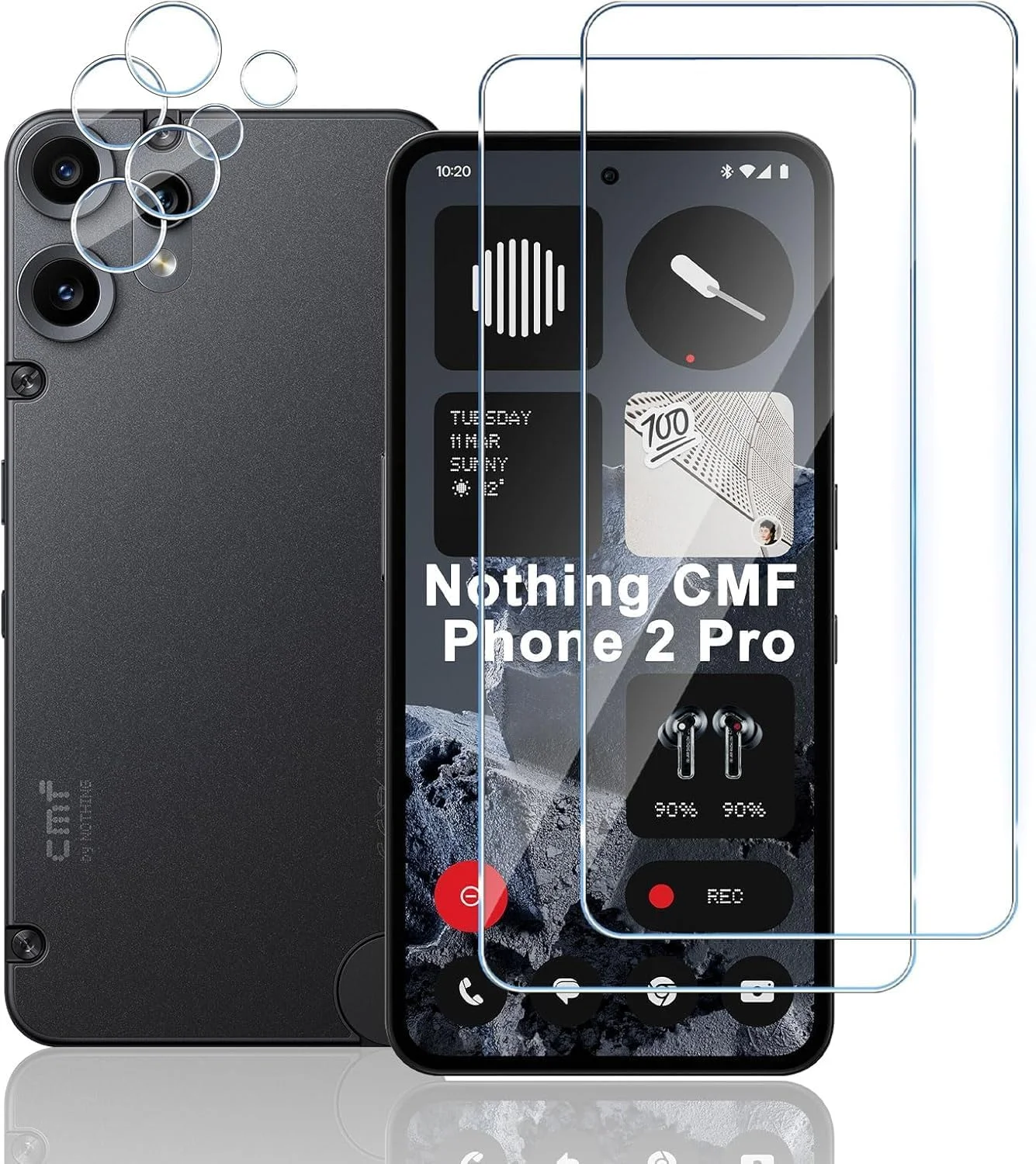 محافظ صفحه نمایش شیشه ای حرارت دیده TUTUO بسته 2+2 سازگار با گوشی Nothing CMF Phone 2 Pro + محافظ لنز دوربین، [ضد خش] [بدون حباب] شفاف HD سختی 9H فیلم شیشه ای حرارت دیده