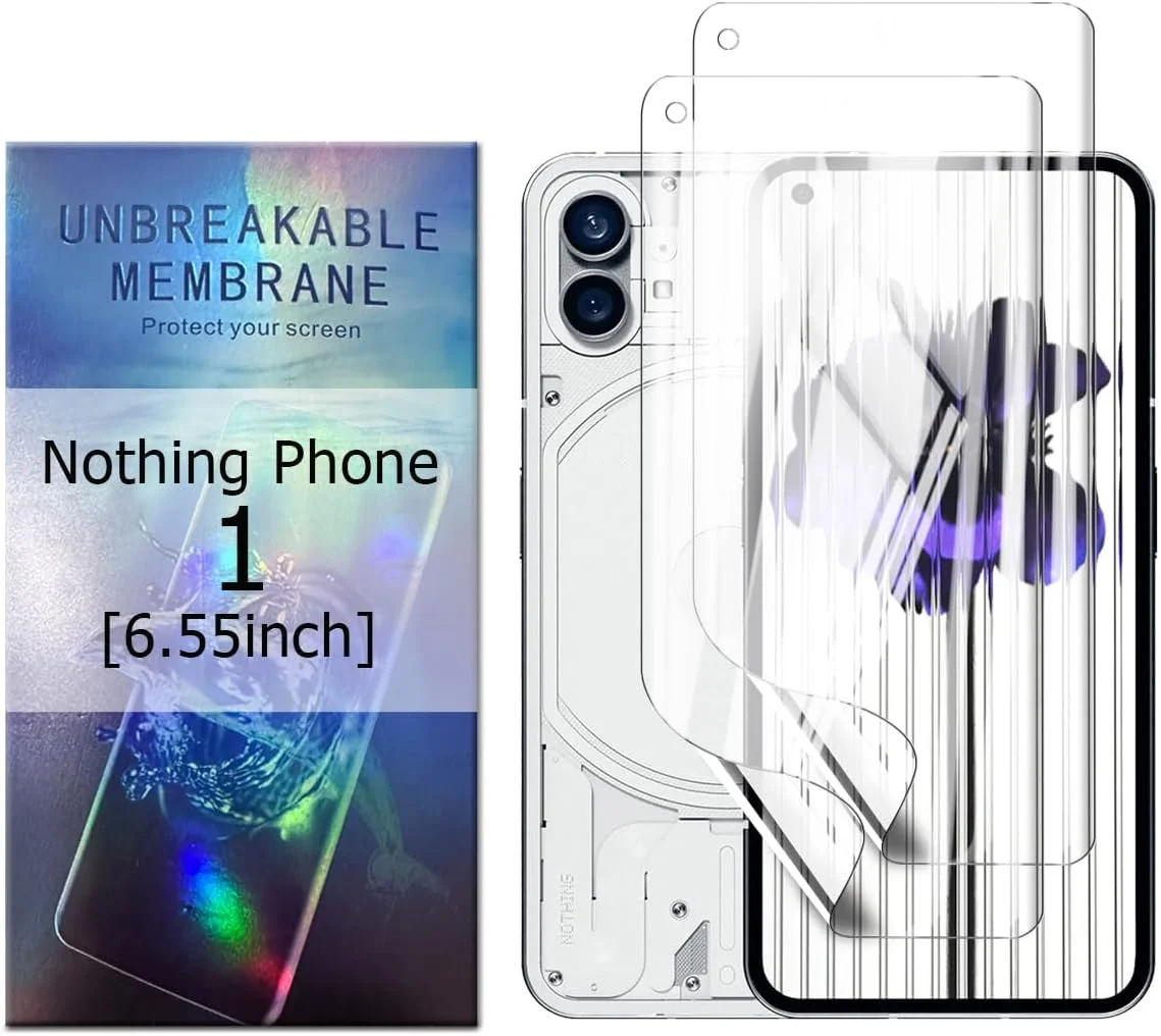 محافظ صفحه نمایش ژله ای Glcrrpu بسته 2 عددی برای گوشی ناتینگ فون (1) [6.55 اینچ]، فیلم TPU هیدروژل بسیار حساس، شفاف HD، انعطاف پذیر، خود ترمیم شونده [غیر شیشه ای]