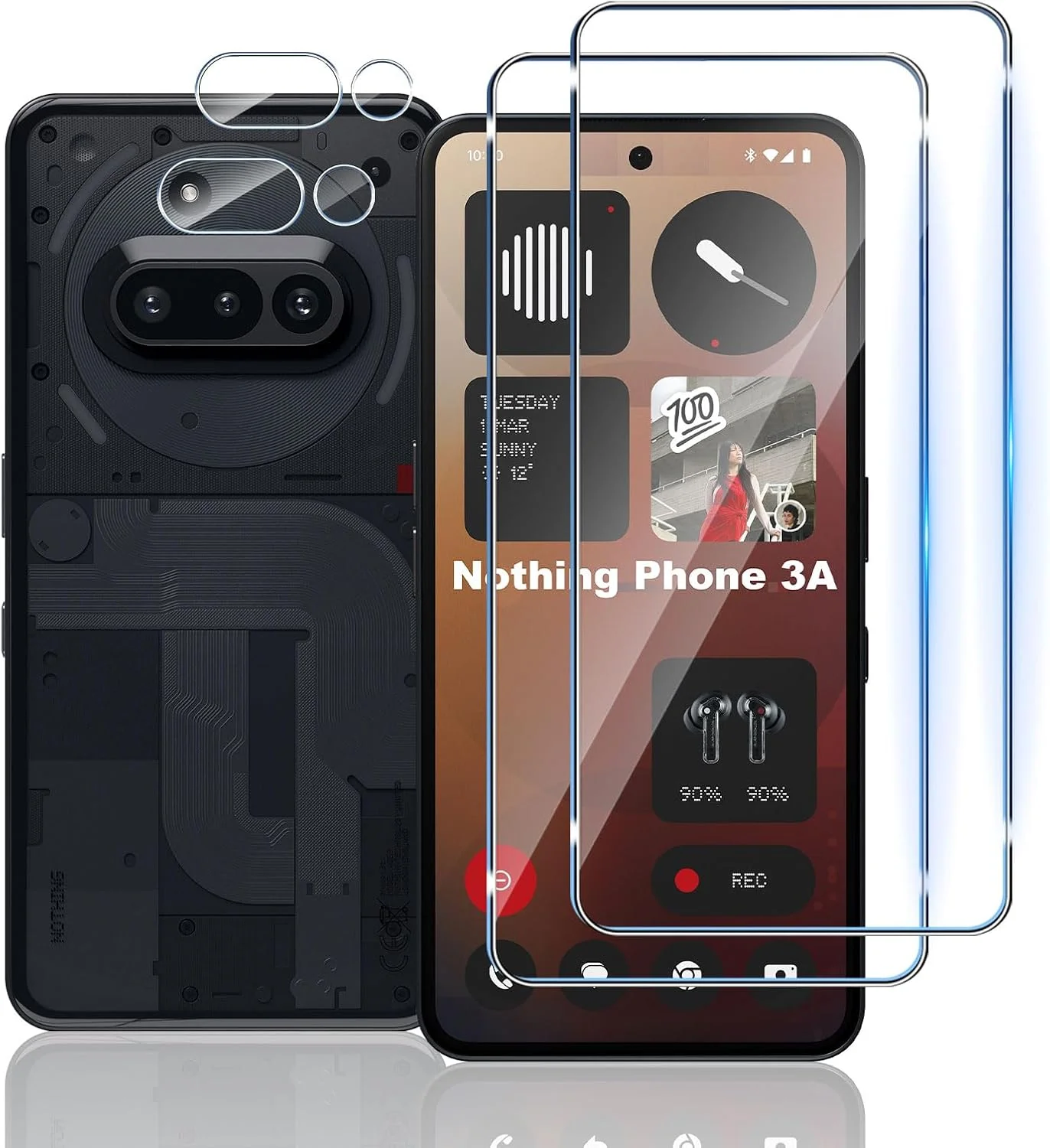 محافظ صفحه نمایش TUTUO برای Nothing Phone 3A، شیشه حرارت دیده، [بسته 2+2] محافظ شیشه حرارت دیده و دوربین، سختی 9H، شیشه محافظ شفاف HD، محافظ صفحه نمایش ضد خش و ضد سقوط