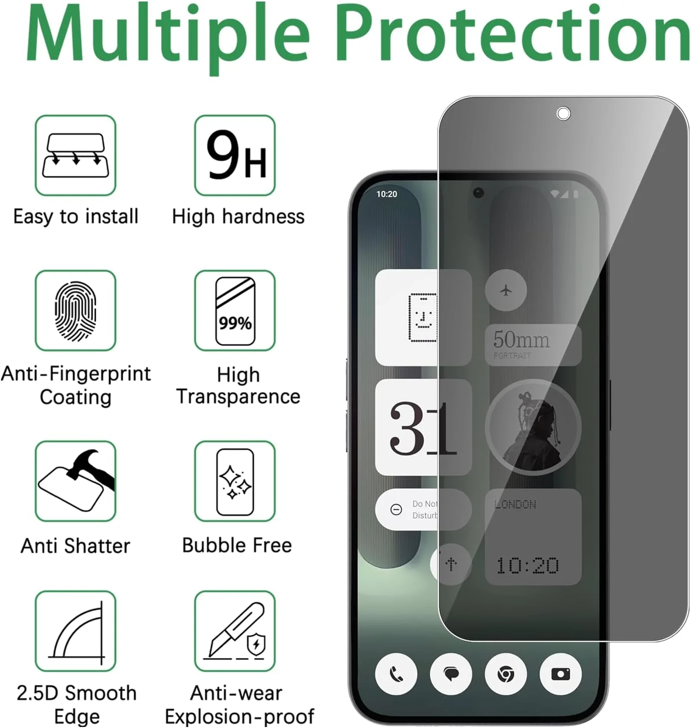 محافظ صفحه نمایش شیشه ای حرارت دیده Vsjnk سازگار با Nothing Phone 2a / (2a) Plus، محافظ صفحه نمایش ضد جاسوسی، 3 عدد محافظ صفحه نمایش HD شیشه ای با سختی 9H، بدون حباب و ضد خش