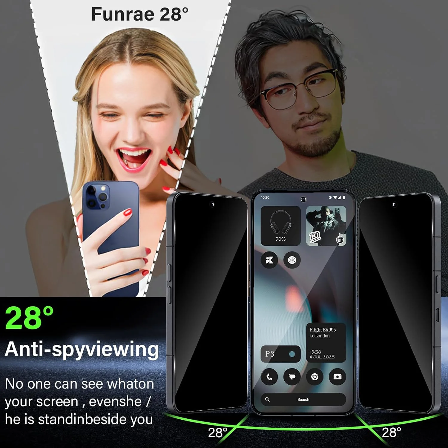 محافظ صفحه نمایش حریم خصوصی [2 عددی] شیشه حرارت دیده سازگار با Nothing Phone 3 2025، محافظ صفحه نمایش ضد جاسوسی، سختی 9H ضد خش، شیشه حرارت دیده بدون حباب