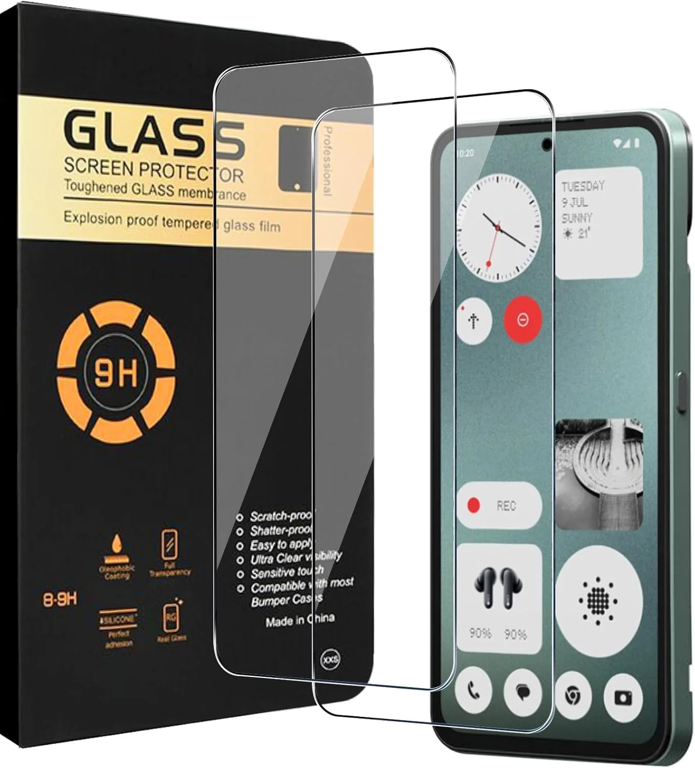 محافظ صفحه نمایش KUSINHOKA برای Nothing CMF Phone 1، بسته 2 عددی [ضد خش] سختی 9H، فیلم شیشه ای حرارت دیده شفاف HD، محافظ صفحه نمایش شیشه ای حرارت دیده ضد اثر انگشت با حساسیت بالا برای CMF Phone 1