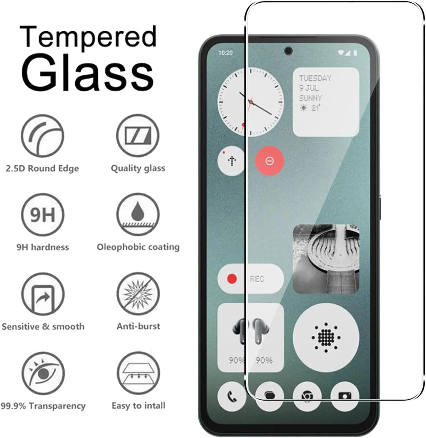 محافظ صفحه نمایش KUSINHOKA برای Nothing CMF Phone 1، بسته 2 عددی [ضد خش] سختی 9H، فیلم شیشه ای حرارت دیده شفاف HD، محافظ صفحه نمایش شیشه ای حرارت دیده ضد اثر انگشت با حساسیت بالا برای CMF Phone 1