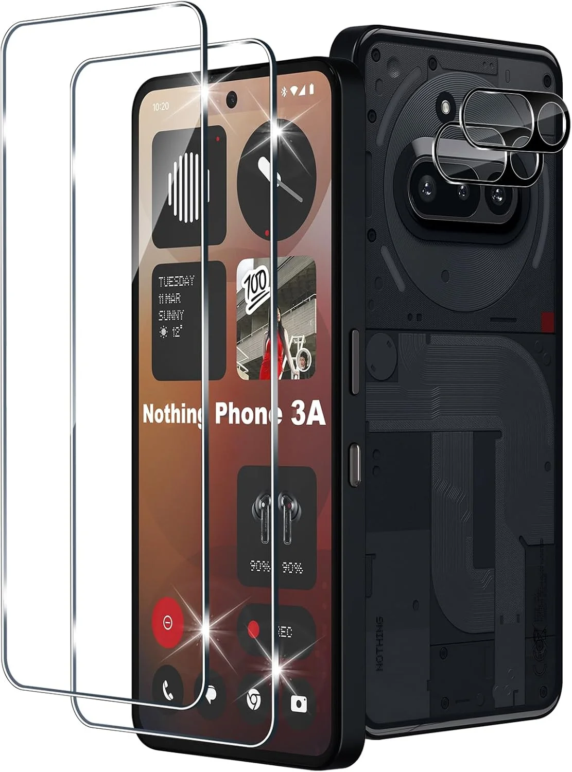 محافظ صفحه نمایش Xunzii برای ناتینگ فون 3A 5G، شیشه حرارت دیده با محافظ دوربین [2+2 تکه]، فیلم فوق العاده شفاف 0.33 میلی متر، محافظ صفحه نمایش با سختی 9H، فیلم شیشه ای حرارت دیده ضد حباب