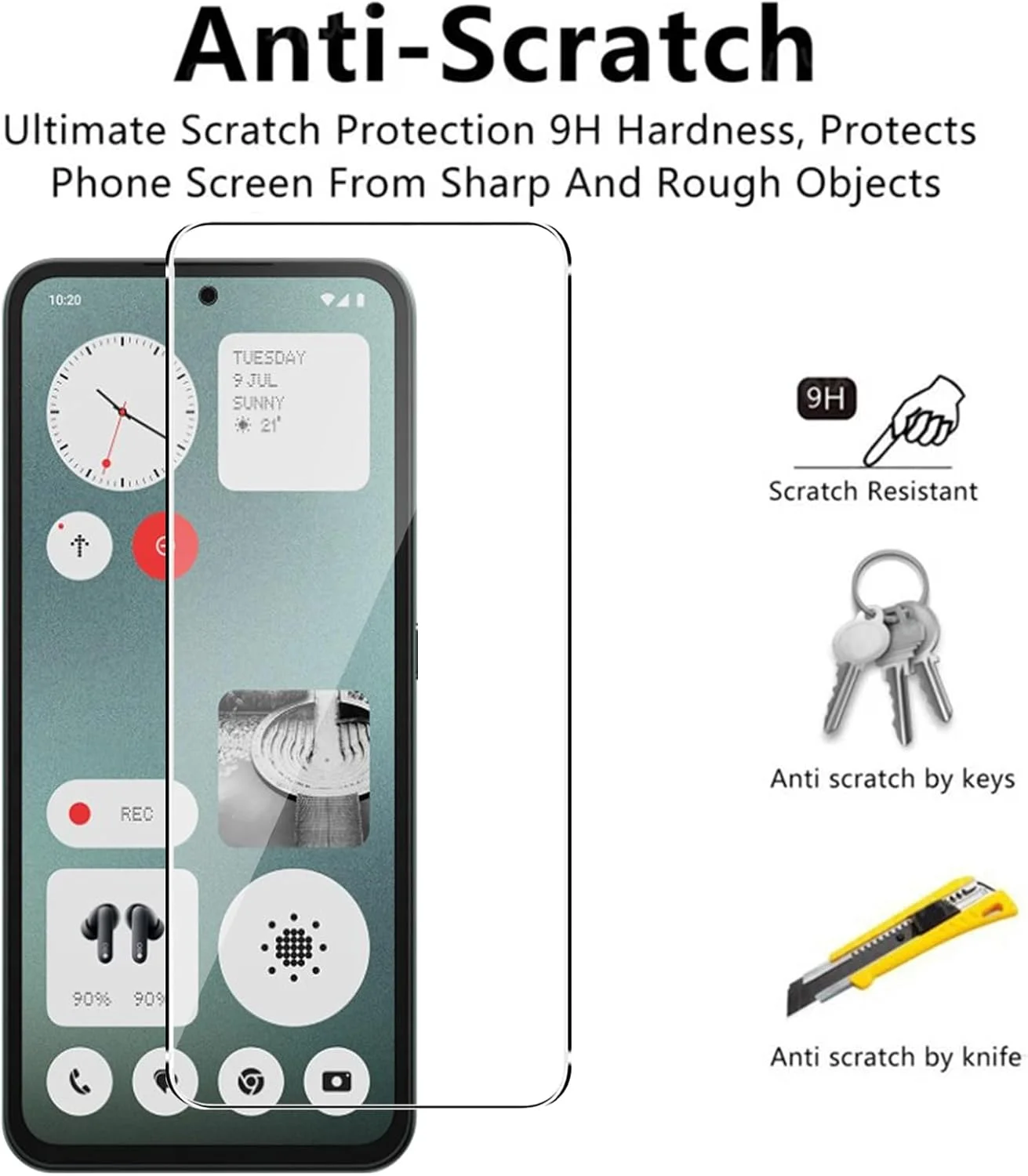 محافظ صفحه نمایش KUSINHOKA برای Nothing CMF Phone 1، بسته 2 عددی [ضد خش] سختی 9H، فیلم شیشه ای حرارت دیده شفاف HD، محافظ صفحه نمایش شیشه ای حرارت دیده ضد اثر انگشت با حساسیت بالا برای CMF Phone 1