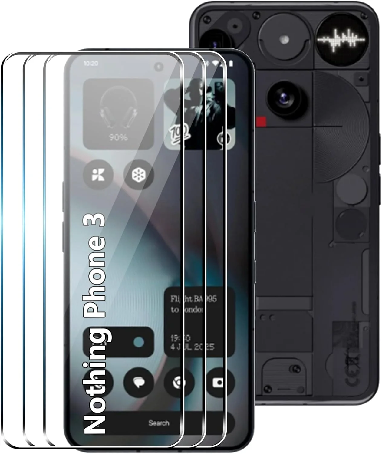 بسته 3 عددی محافظ صفحه نمایش شیشه ای حرارت دیده Rojeuinn برای Nothing Phone 3، محافظ صفحه نمایش HD، شیشه محافظ، پوشش کامل، مقاوم در برابر روغن، سختی 9H، محافظ صفحه ضد خش