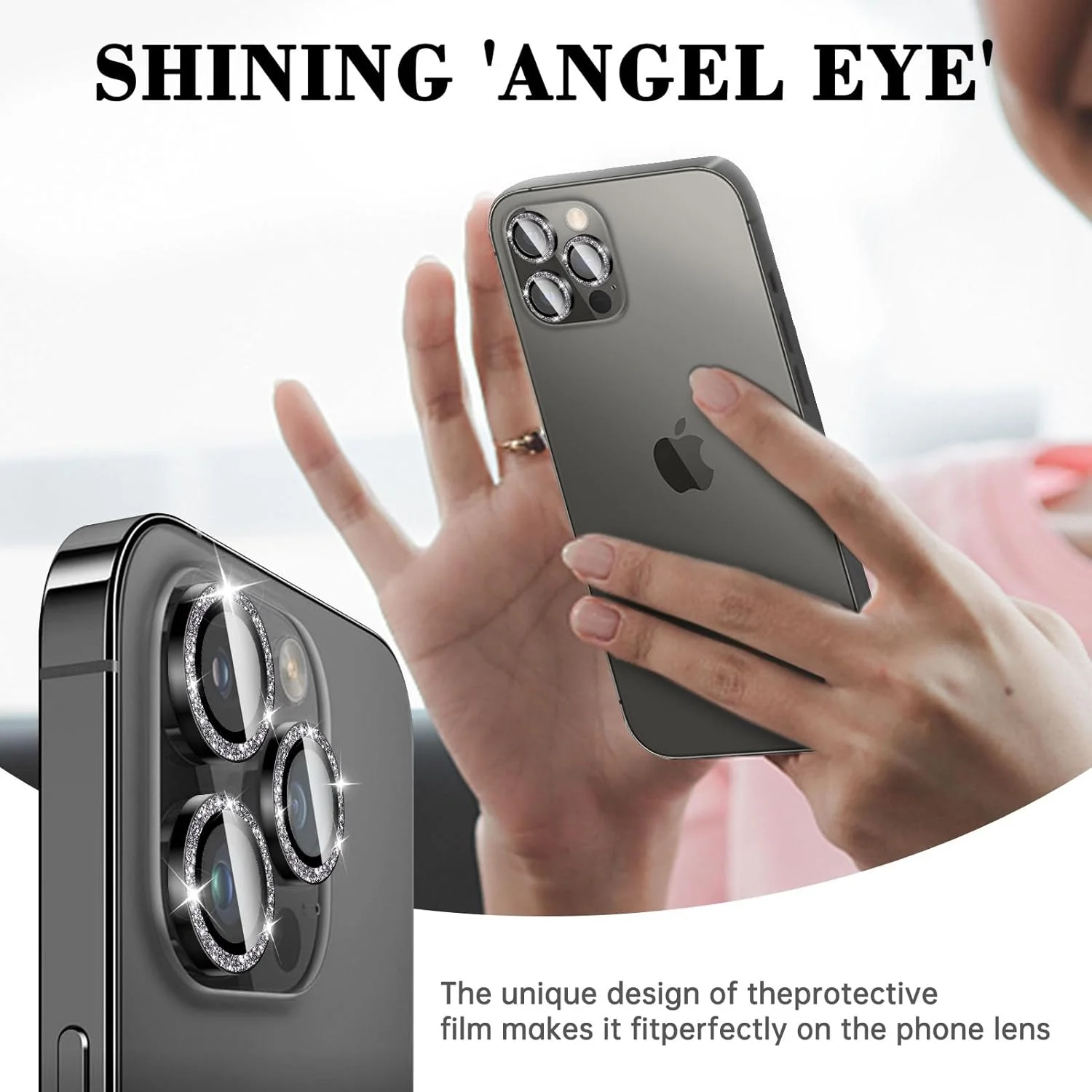 محافظ لنز دوربین نگین دار Kucheed Bling برای آیفون 16 پرو/آیفون 16 پرو مکس، برچسب فیلم پوشش دوربین شیشه ای حرارت دیده 9H اکلیلی، حلقه های فلزی جداگانه تراز خودکار درخشان لوازم جانبی تلفن