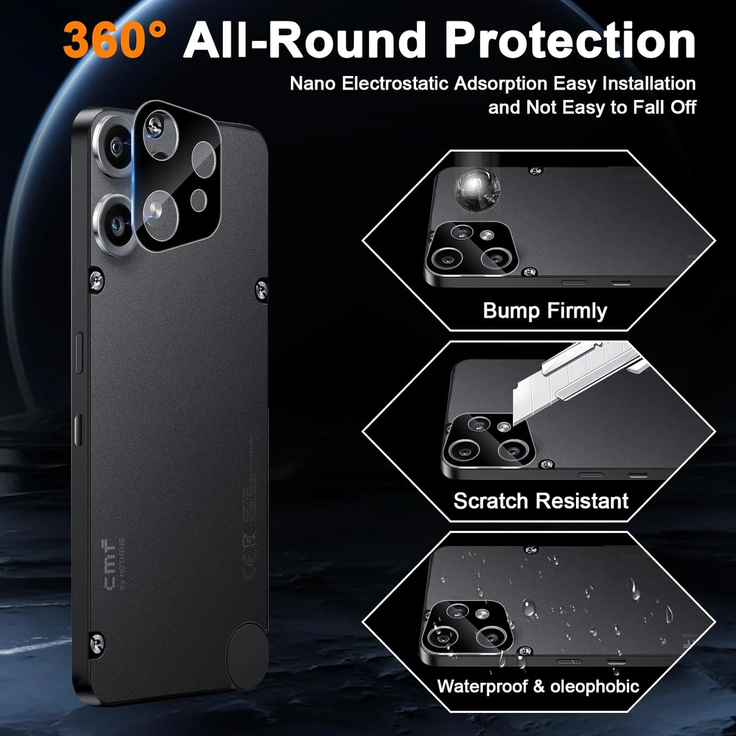 محافظ صفحه نمایش شیشه ای حرارت دیده Aerku، 3 عدد، برای گوشی Nothing CMF Phone 2 Pro به همراه 2 عدد محافظ لنز دوربین عقب، سختی 9H، ضد خش، محافظت سنگین