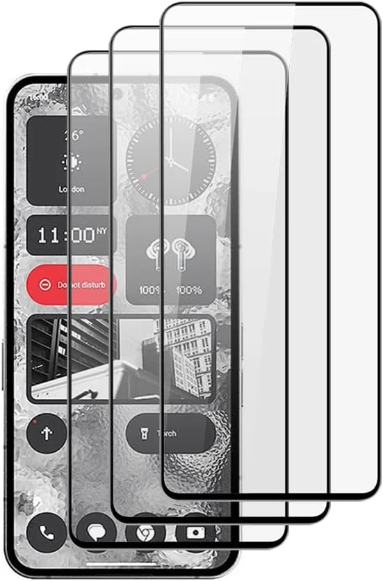 محافظ صفحه نمایش QINOUK برای Nothing Phone 2، [بسته 3 عددی] محافظ صفحه نمایش HD، سختی 9H، محافظ صفحه نمایش کامل، [مقاوم در برابر خراش] [بدون حباب] برای Nothing Phone 2