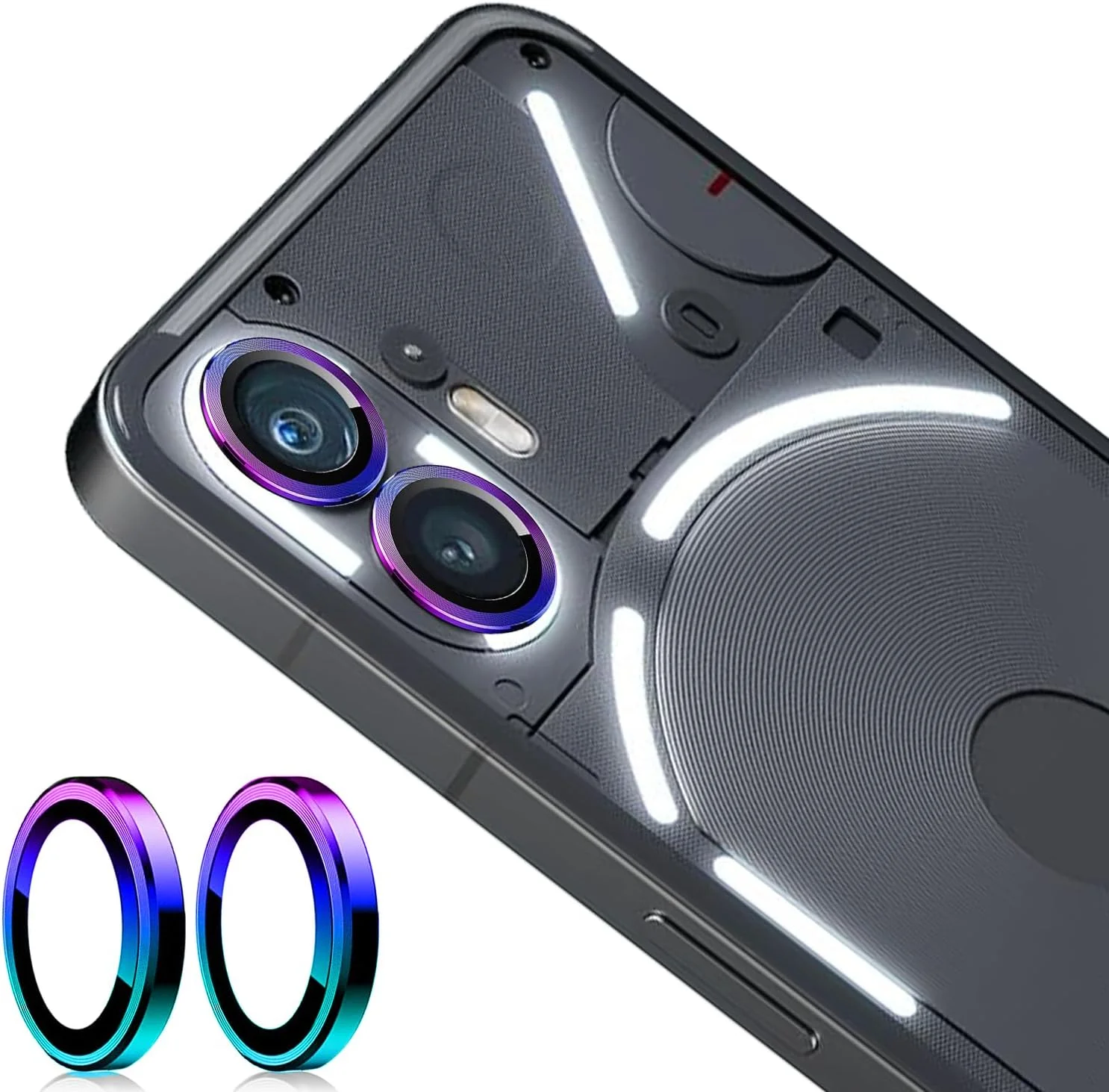 محافظ لنز دوربین گوشی ناتینگ فون (2) Zeking (2 عددی)، شیشه حرارت دیده 9H فوق العاده نازک با وضوح HD مقاوم در برابر خش به همراه لبه آلومینیومی، پوشش لنز فلزی تکی (رنگ)