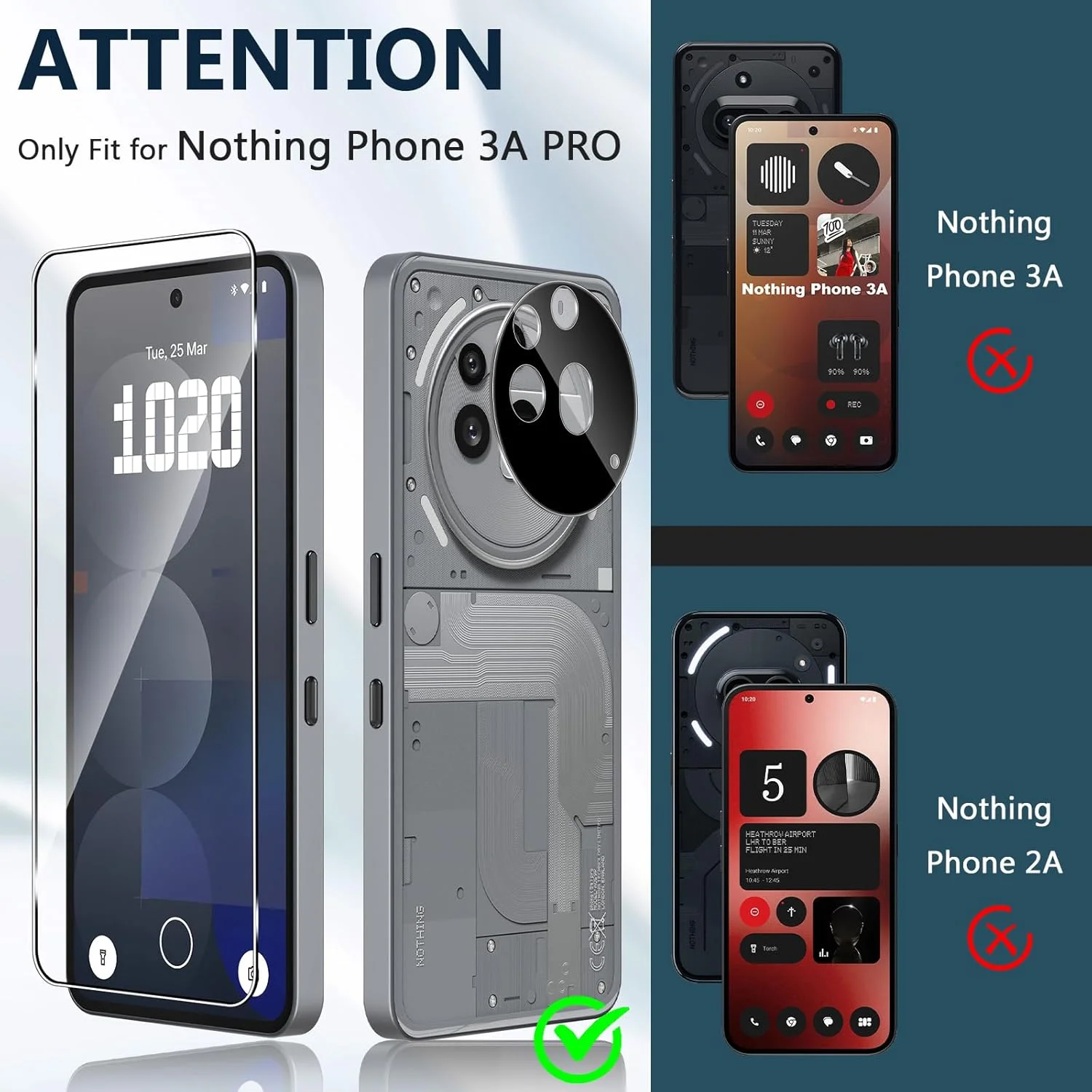 محافظ صفحه نمایش Xunzii برای ناتینگ فون 3A Pro 5G، شیشه حرارت دیده با محافظ دوربین [2+2 عدد]، فیلم فوق العاده شفاف 0.33 میلی متری، محافظ صفحه نمایش با سختی 9H، فیلم شیشه ای حرارت دیده ضد حباب