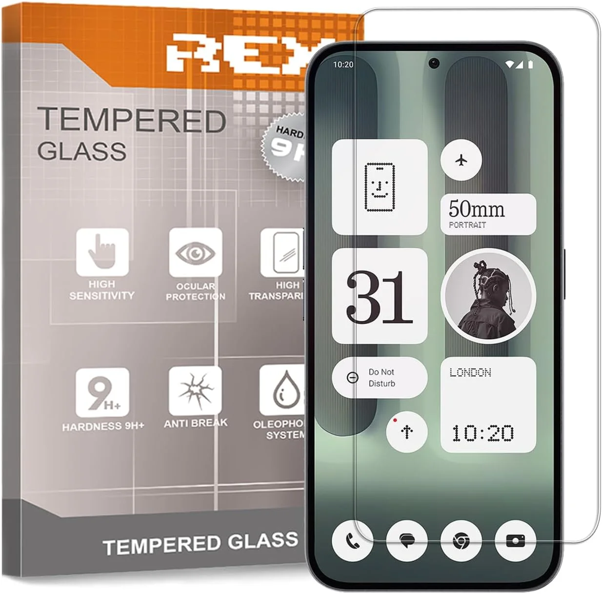 محافظ صفحه نمایش شیشه ای تمپرد REY برای ناتینگ فون 2A پلاس، محافظ صفحه نمایش، محافظ صفحه نمایش سختی 9H+، ضد خش و ضد روغن