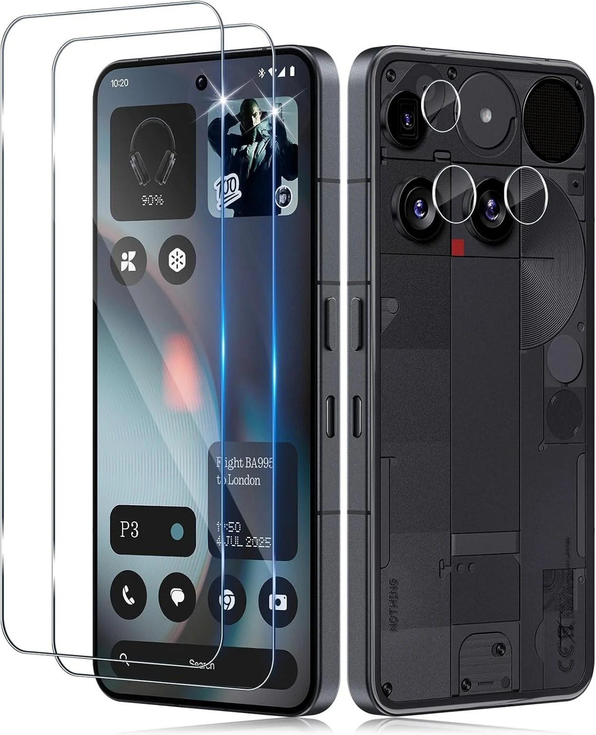 محافظ صفحه نمایش Gruattreay سازگار با Nothing Phone 3 2025، [بسته 2+2] محافظ صفحه نمایش و محافظ لنز دوربین، سختی 9H ضد خش HD شیشه حرارت دیده بدون حباب