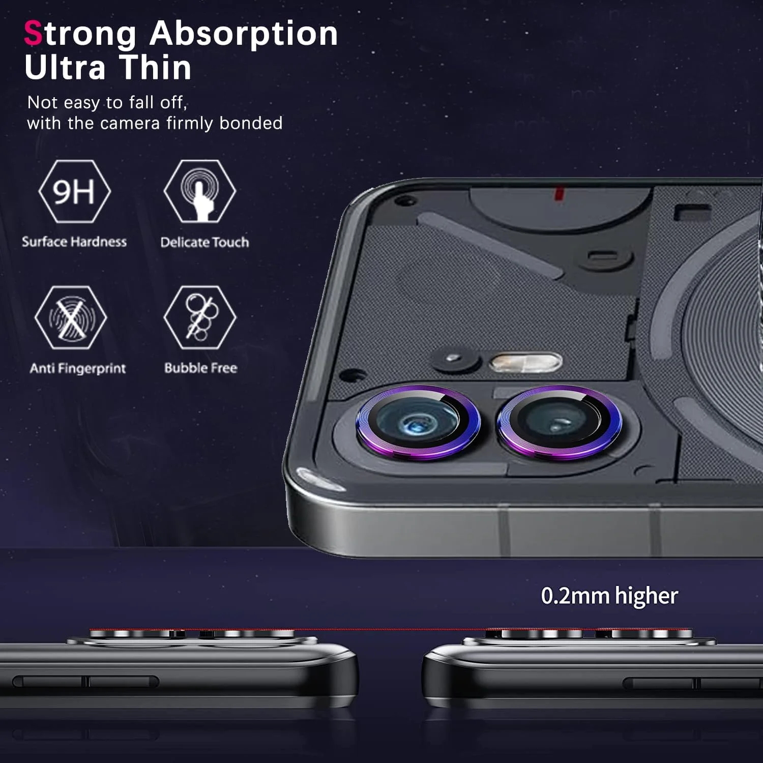 محافظ لنز دوربین گوشی ناتینگ فون (2) Zeking (2 عددی)، شیشه حرارت دیده 9H فوق العاده نازک با وضوح HD مقاوم در برابر خش به همراه لبه آلومینیومی، پوشش لنز فلزی تکی (رنگ)