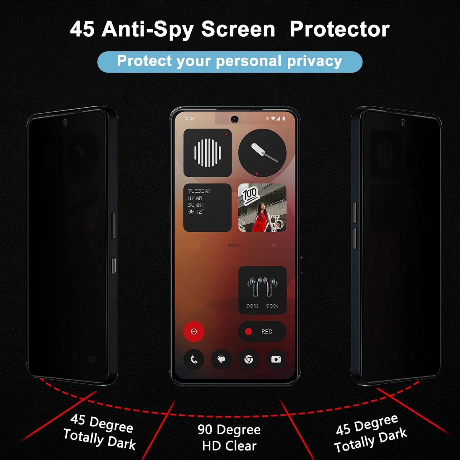 PaceBid 2 Pack Privacy Screen Protector Compatible with Nothing Phone (3a) 5G, Anti Spy Tempered Glass Film 9H Hardness Anti-Scratch Privacy Protection Protective Film for Nothing Phone (3a) 5G