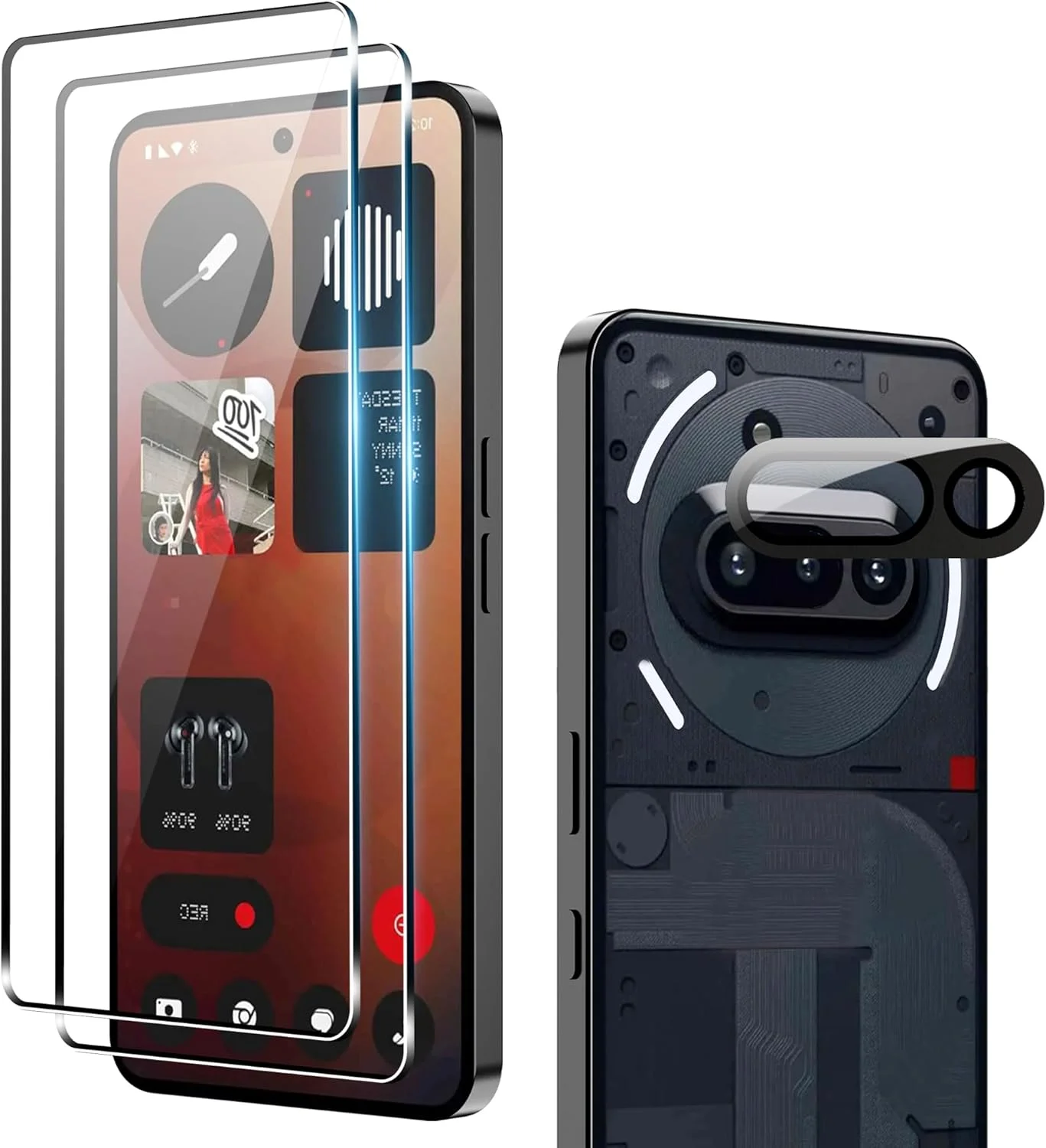 محافظ صفحه نمایش شیشه ای تمپرد و محافظ لنز دوربین Fitudoos مناسب برای Nothing Phone 3A [بسته 2 عددی]، [سختی 9H]، [0.33 میلی متر] [فوق العاده شفاف]، [ضد خش و روغن]، [بدون حباب]