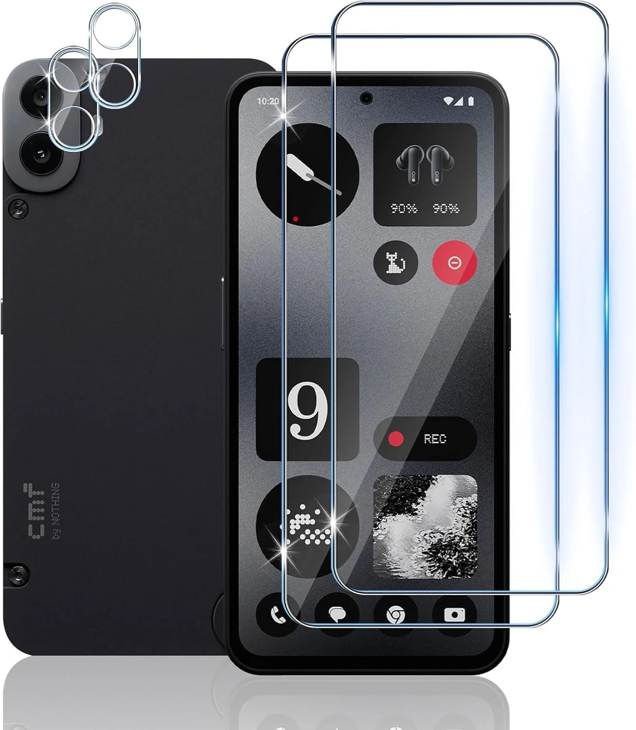 محافظ صفحه نمایش شیشه ای حرارت دیده TUTUO [بسته 2+2 عددی] سازگار با گوشی Nothing CMF Phone 1 + محافظ لنز دوربین، سختی 9H [ضد خش] [بدون حباب] فیلم شیشه ای حرارت دیده شفاف HD