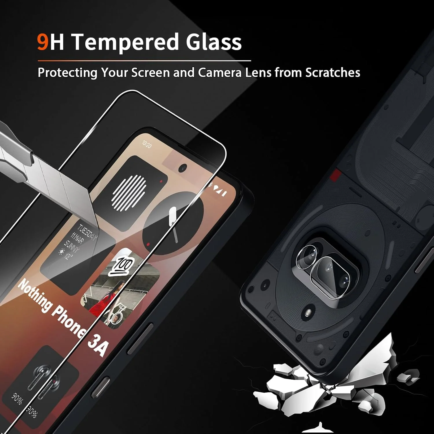 Gruattreay Screen Protector Compatible with Nothing Phone (3a) 2025, [2 Pack] Tempered Glass and [2 Pack] Camera Lens Protector, Anti Scratch 9H Hardness Tempered Glass