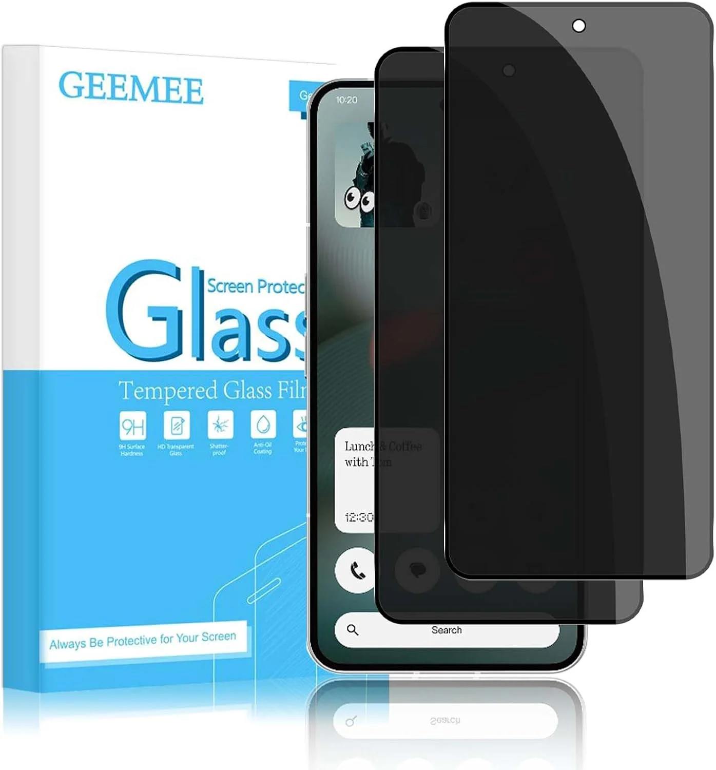 محافظ صفحه نمایش حریم خصوصی شیشه ای حرارتی GEEMEE برای Nothing Phone 3، بسته 2 عددی، سختی 9H، بدون حباب، فیلم حریم خصوصی ضد جاسوسی، محافظ صفحه نمایش شیشه ای حرارتی