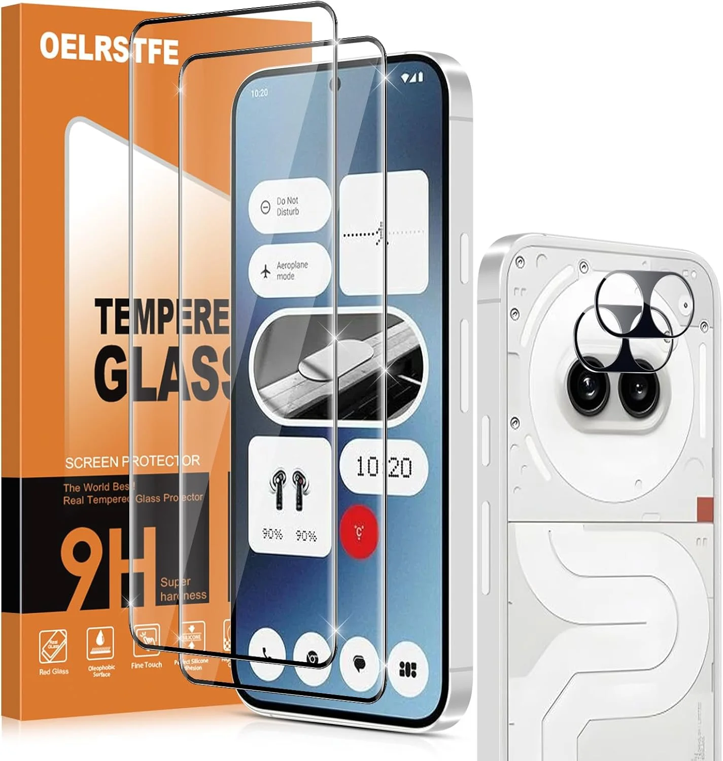 محافظ صفحه نمایش Oelrstfe مدل 2 عددی برای Nothing Phone (2a) / Phone (2a) Plus به همراه 2 عدد محافظ دوربین، سختی 9H، شفافیت HD، ضد خش، بدون حباب، شیشه حرارت دیده فوق العاده مقاوم 6.7 اینچ