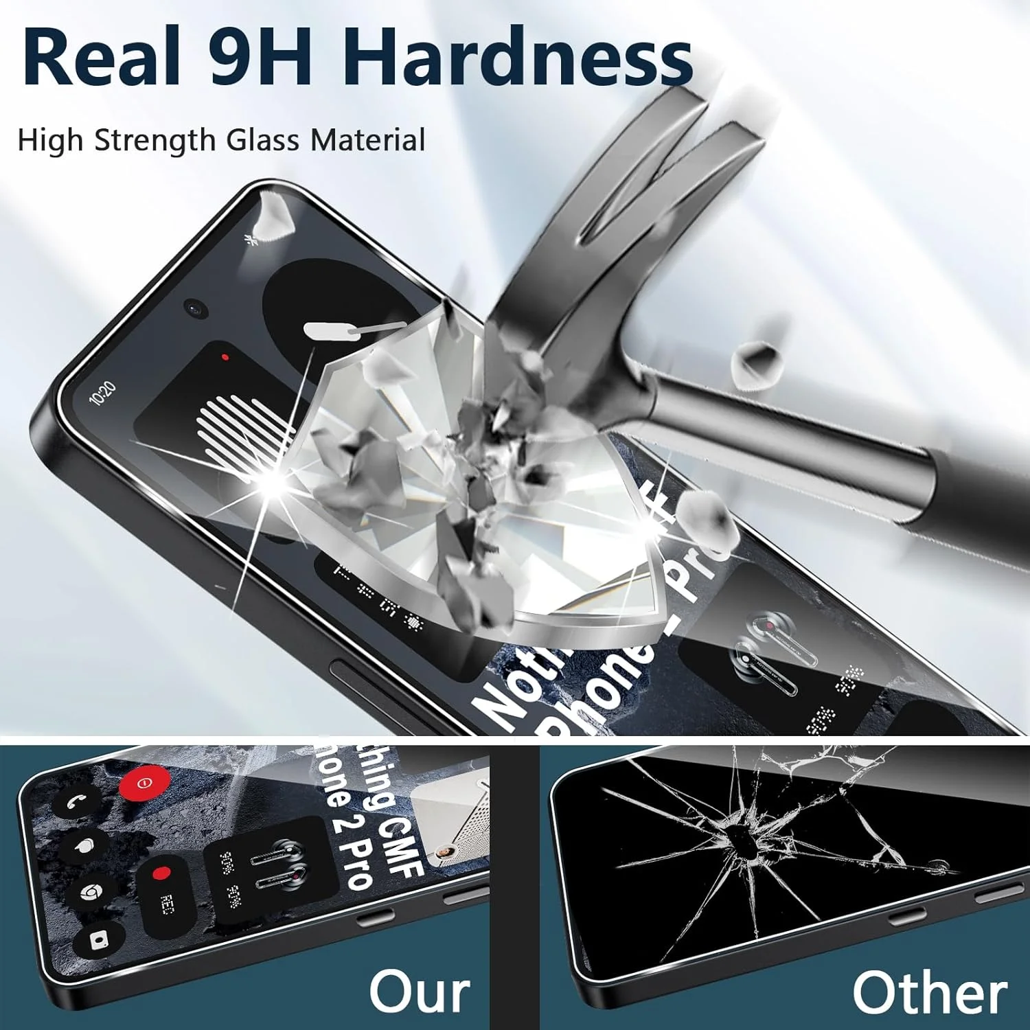 محافظ صفحه نمایش شیشه ای حرارتی Xunzii برای گوشی ناتینگ CMF Phone 2 Pro به همراه محافظ دوربین پشتی [2+2 تکه]، فیلم محافظ صفحه نمایش شیشه ای حرارتی فوق العاده مقاوم 9H HD بدون حباب