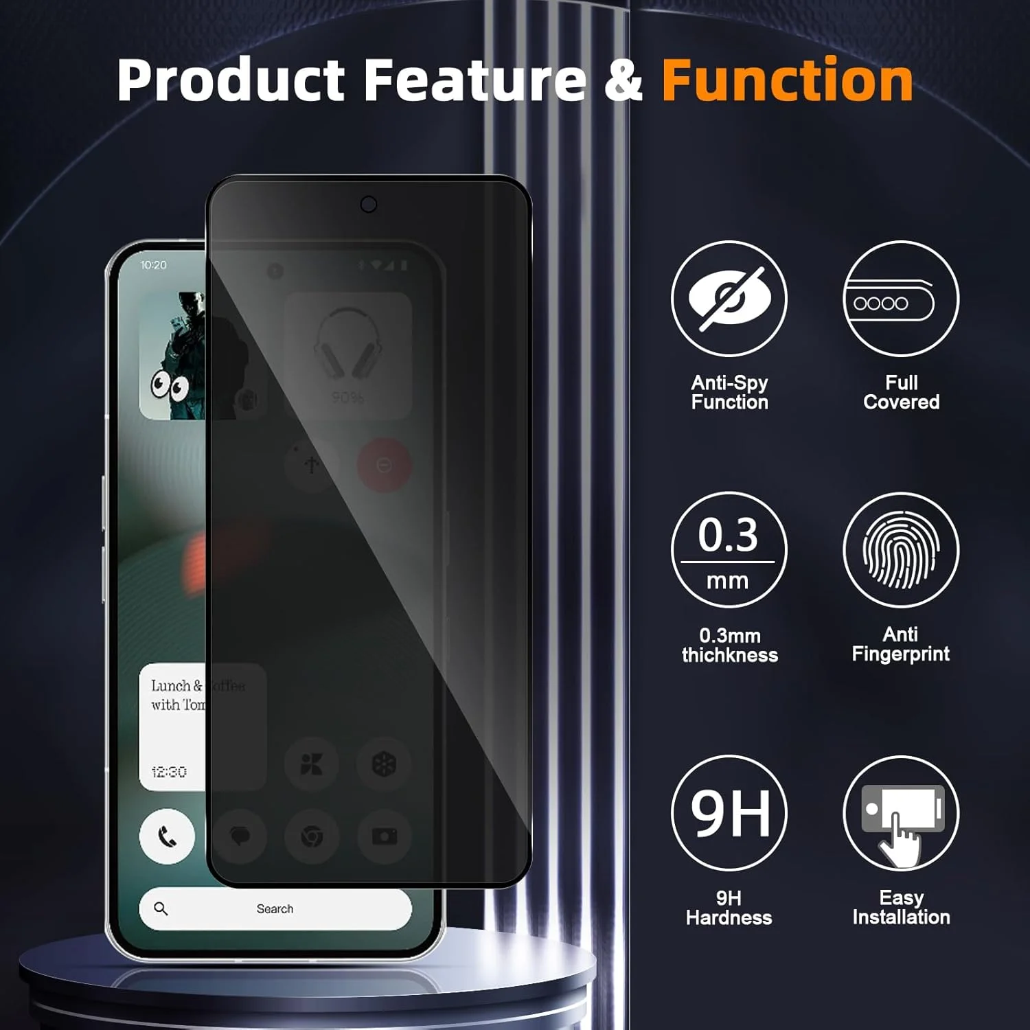 محافظ صفحه نمایش حریم خصوصی شیشه ای حرارتی GEEMEE برای Nothing Phone 3، بسته 2 عددی، سختی 9H، بدون حباب، فیلم حریم خصوصی ضد جاسوسی، محافظ صفحه نمایش شیشه ای حرارتی