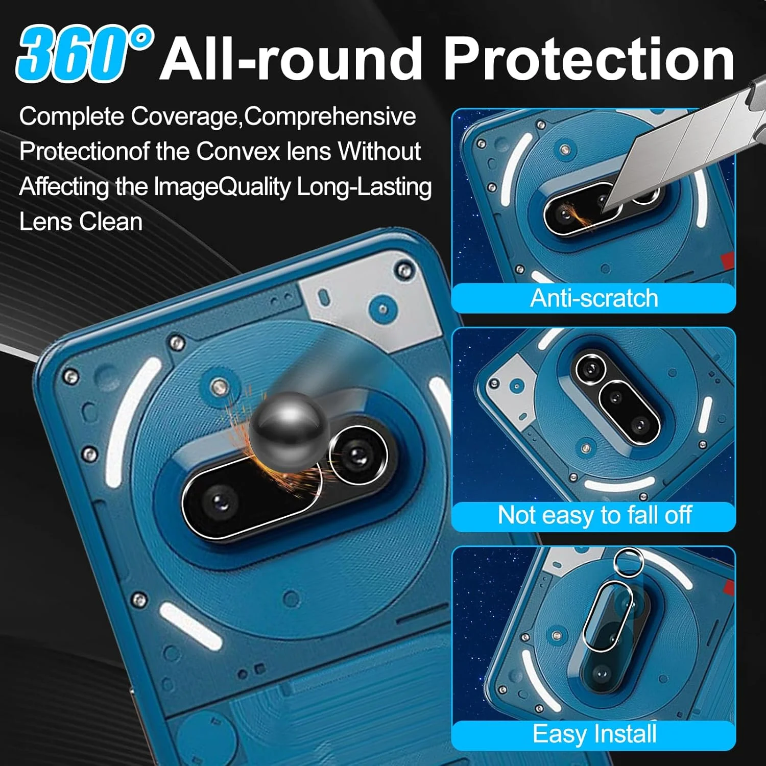 محافظ صفحه نمایش Gruattreay مدل [2+2 Pack] سازگار با Nothing Phone 3A به همراه محافظ لنز دوربین، پوشش کامل شیشه حرارت دیده 9H، ضد خش شفاف HD، بدون حباب، ضد اثر انگشت