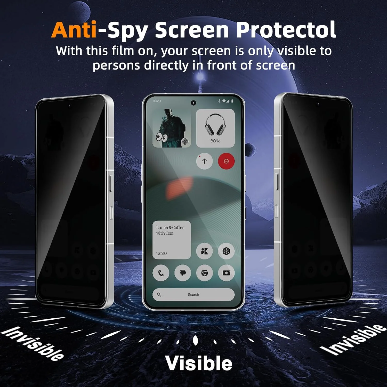 محافظ صفحه نمایش حریم خصوصی شیشه ای حرارتی GEEMEE برای Nothing Phone 3، بسته 2 عددی، سختی 9H، بدون حباب، فیلم حریم خصوصی ضد جاسوسی، محافظ صفحه نمایش شیشه ای حرارتی