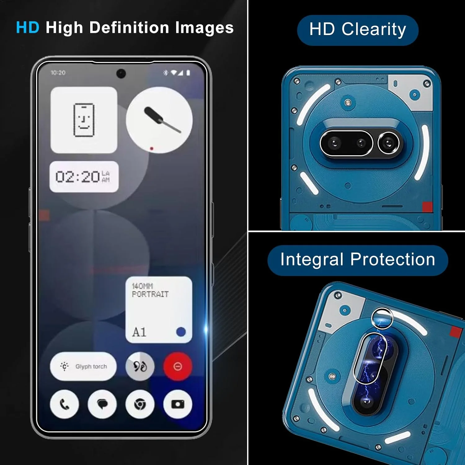 محافظ صفحه نمایش Gruattreay مدل [2+2 Pack] سازگار با Nothing Phone 3A به همراه محافظ لنز دوربین، پوشش کامل شیشه حرارت دیده 9H، ضد خش شفاف HD، بدون حباب، ضد اثر انگشت