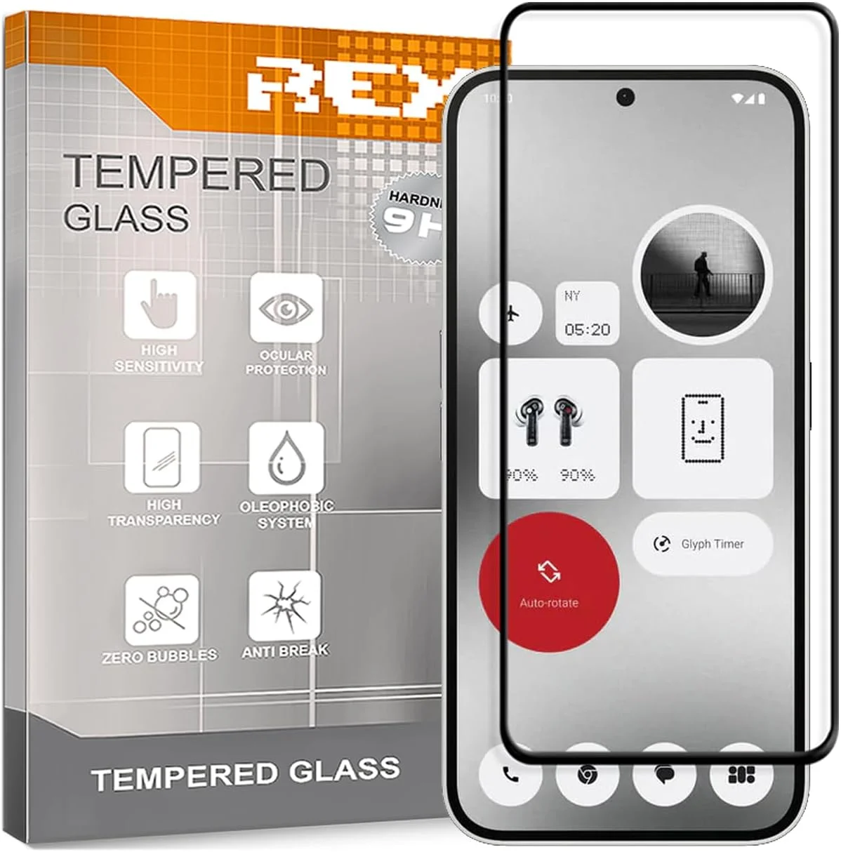 محافظ صفحه نمایش شیشه ای حرارت دیده سه بعدی REY بسته 2 عددی برای ناتینگ فون 2A، مشکی، محافظ صفحه نمایش سختی 9H، ضد خش، ضد لک روغن، محافظت کامل، سه بعدی، 4 بعدی، 5 بعدی