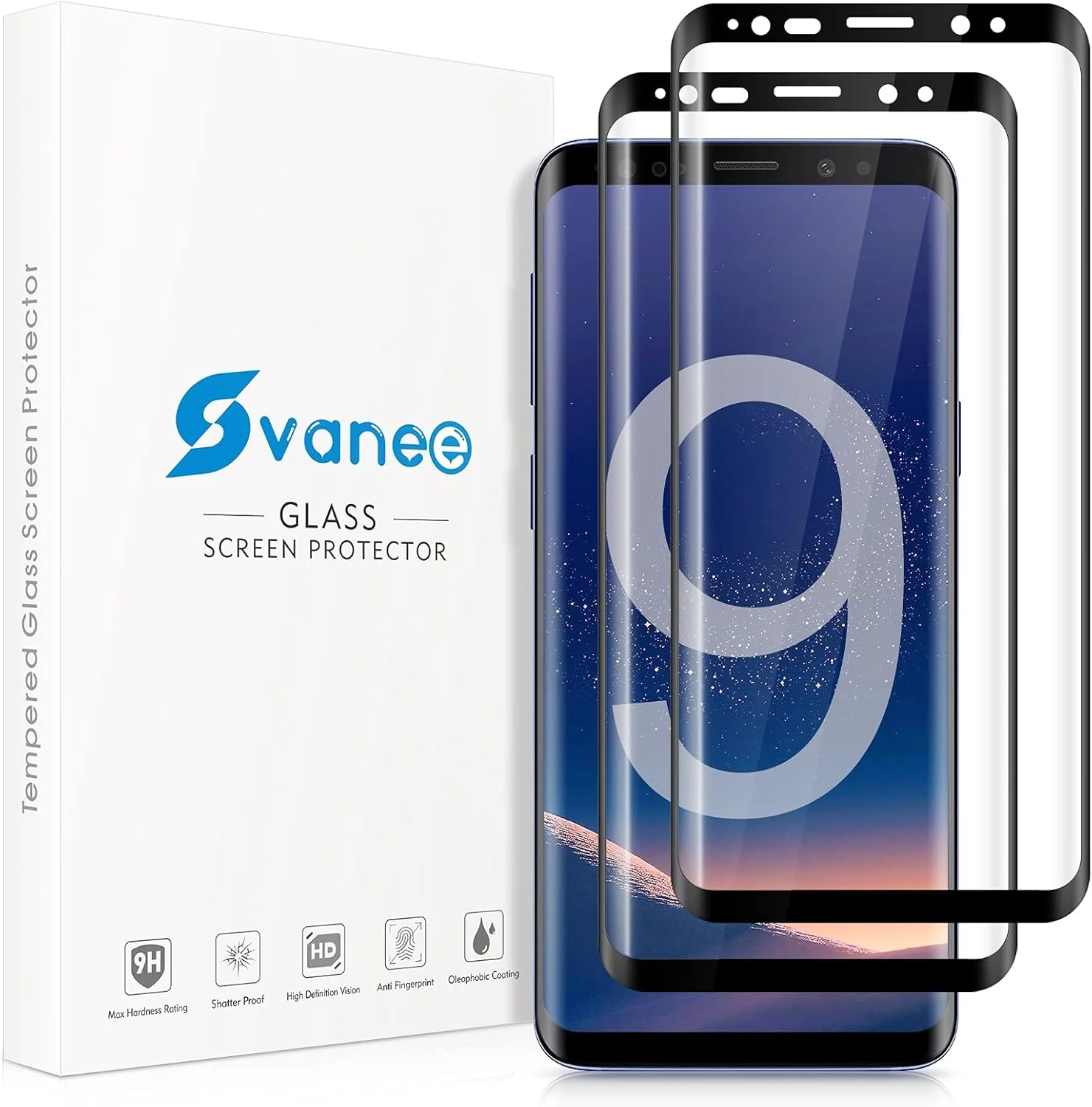 محافظ صفحه نمایش Ecenone [بسته 2 عددی] برای گوشی سامسونگ گلکسی S9، محافظ صفحه نمایش منحنی کامل سه بعدی [سختی 9H، ضد خش، سازگار با قاب] شیشه حرارت دیده سازگار با سامسونگ گلکسی S9