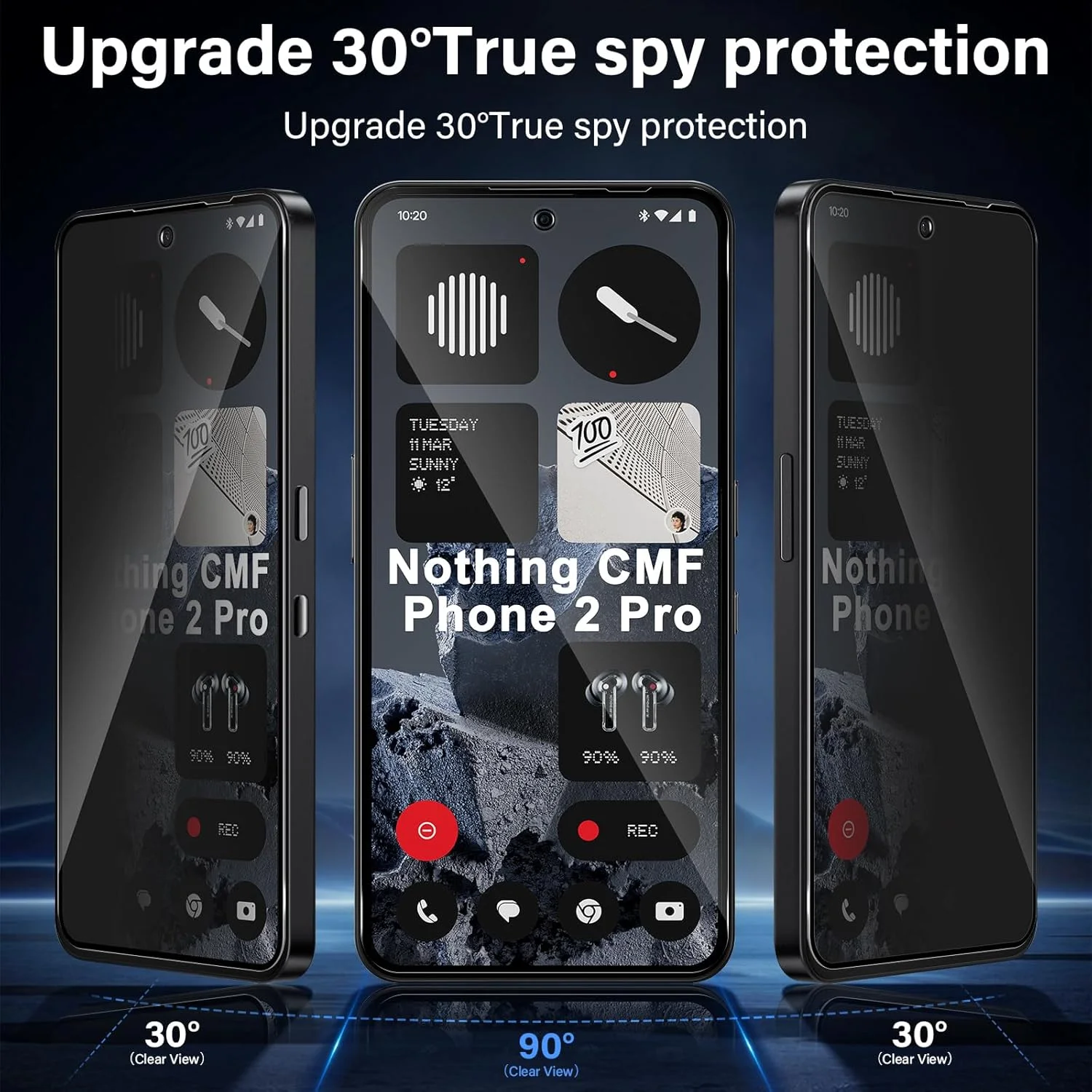 محافظ صفحه نمایش حریم خصوصی شیشه ای حرارت دیده TUTUO برای CMF by Nothing Phone 2 Pro 5G، 2 عدد، ضد خش، سختی 9H، بدون حباب