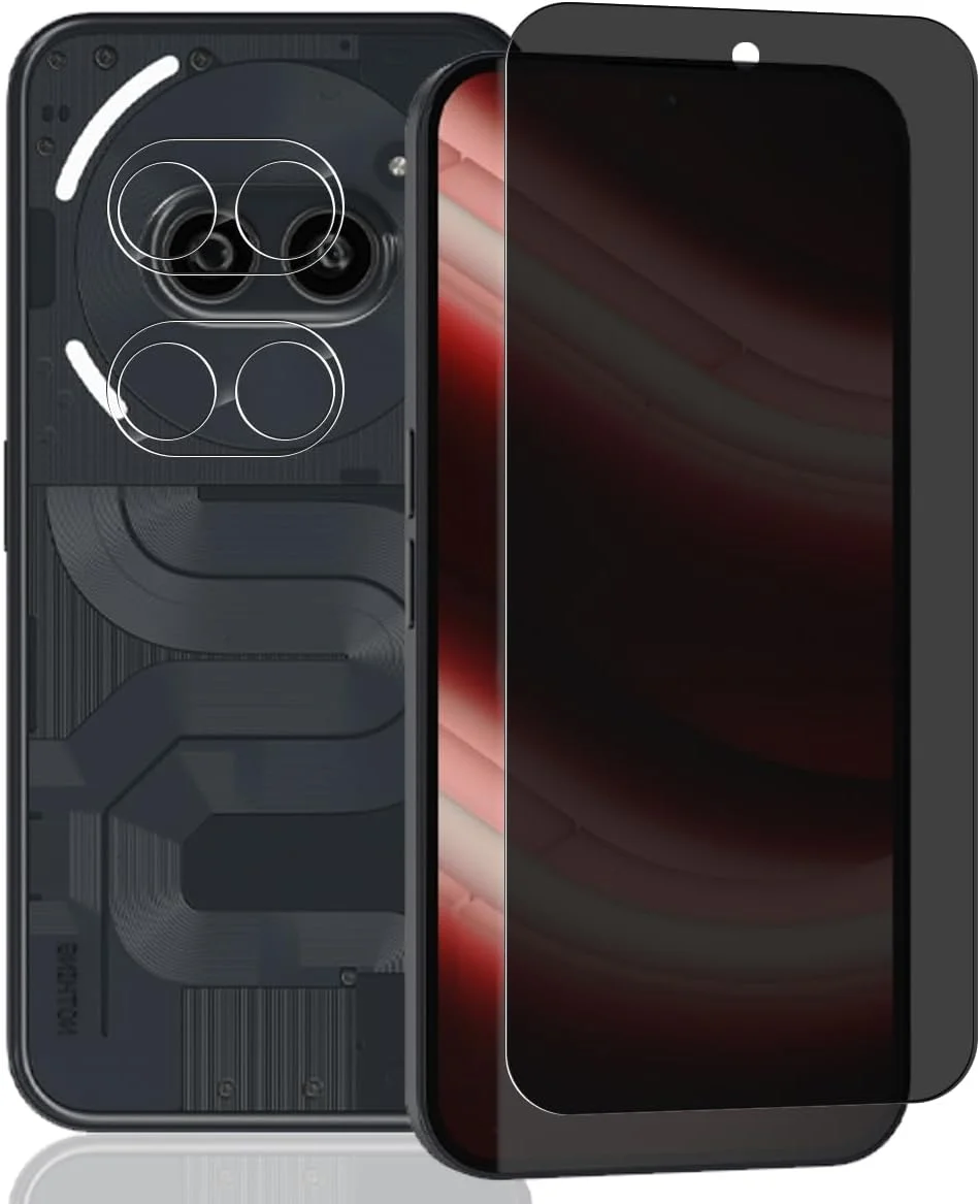 محافظ صفحه نمایش حریم خصوصی Yieehhow برای ناتینگ فون 2A شیشه حرارت دیده، [1 عدد] سختی 9H شیشه محافظ ضد جاسوسی و [بسته 2 عددی] محافظ صفحه نمایش شیشه حرارت دیده محافظ دوربین برای ناتینگ