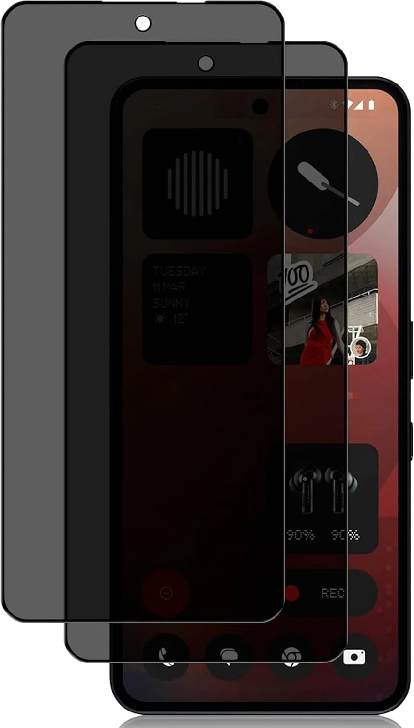 محافظ صفحه نمایش حریم خصوصی LanQii سازگار با ناتینگ فون (3a) 5G، [بسته 2 عددی] محافظ صفحه نمایش حریم خصوصی فیلم شیشه ای حرارت دیده، سختی 9H، ضد خش، فیلم ضد جاسوسی برای ناتینگ فون (3a) 5G