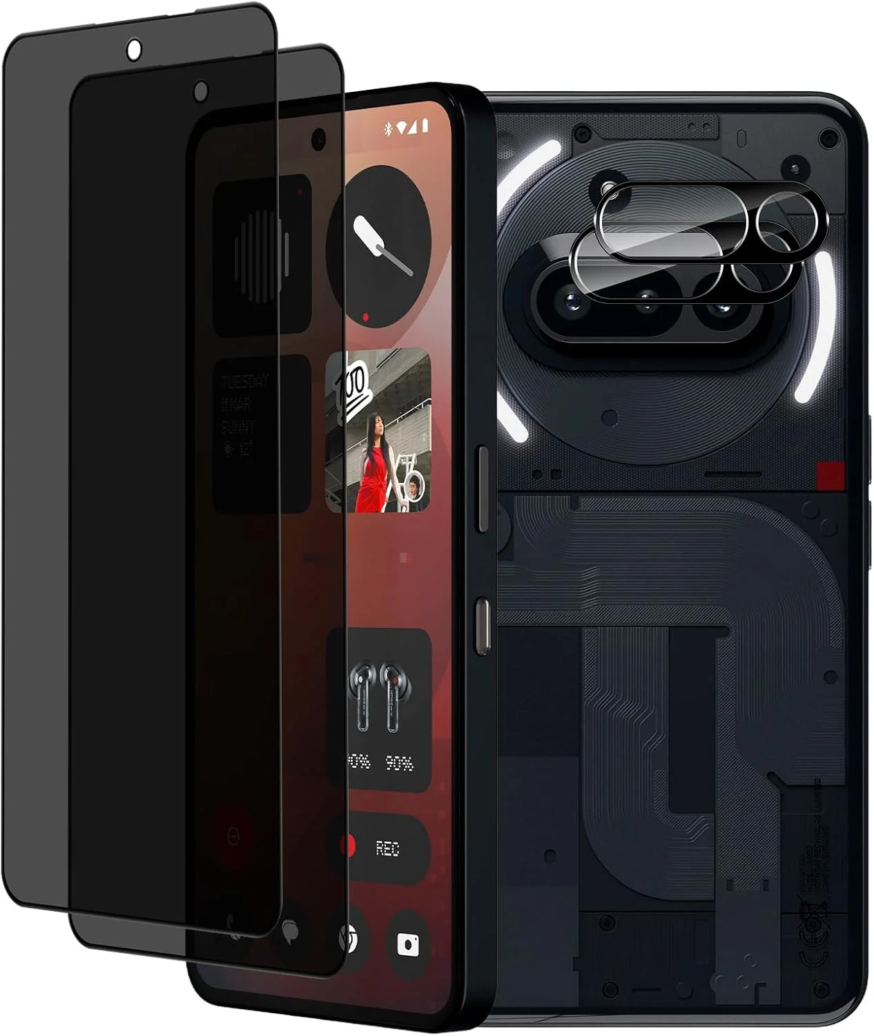 محافظ صفحه نمایش حریم خصوصی HeeYeal بسته 2 عددی برای Nothing Phone (3a) به همراه محافظ لنز دوربین بسته 2 عددی، [ضد خش] [سختی 9H] فیلم شیشه ای حرارت دیده ضد جاسوسی برای Nothing Phone (3a)