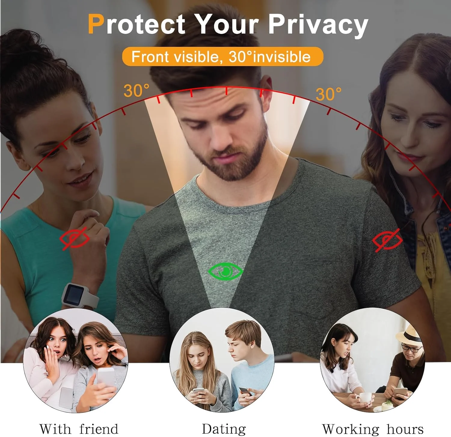 محافظ صفحه نمایش حریم خصوصی HeeYeal بسته 2 عددی برای Nothing Phone (3a) به همراه محافظ لنز دوربین بسته 2 عددی، [ضد خش] [سختی 9H] فیلم شیشه ای حرارت دیده ضد جاسوسی برای Nothing Phone (3a)